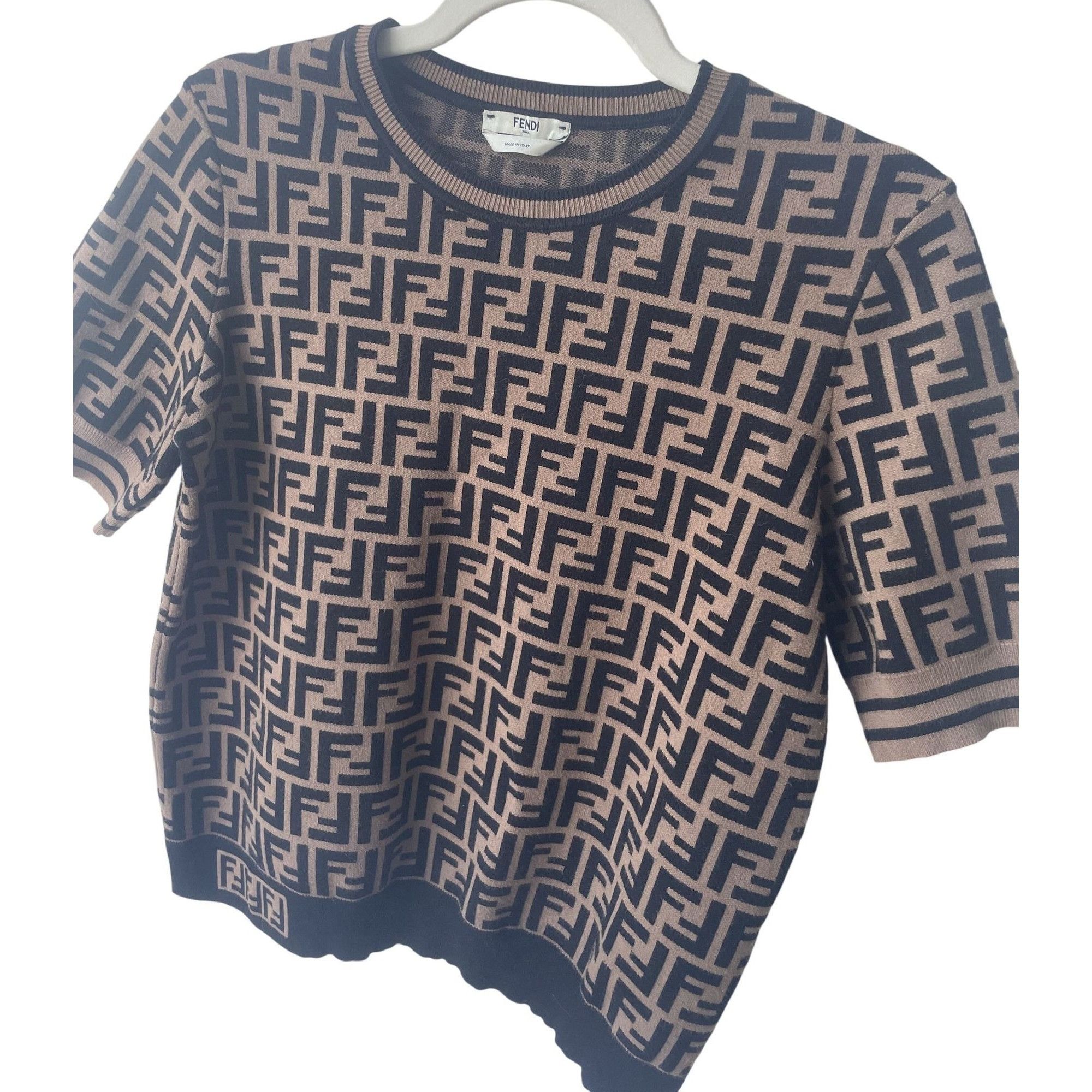 Fendi Fendi Roma Womens FF Logo Knit Top In Brown & Black Size 44 Size M / US 6-8 / IT 42-44 - 5 Thumbnail