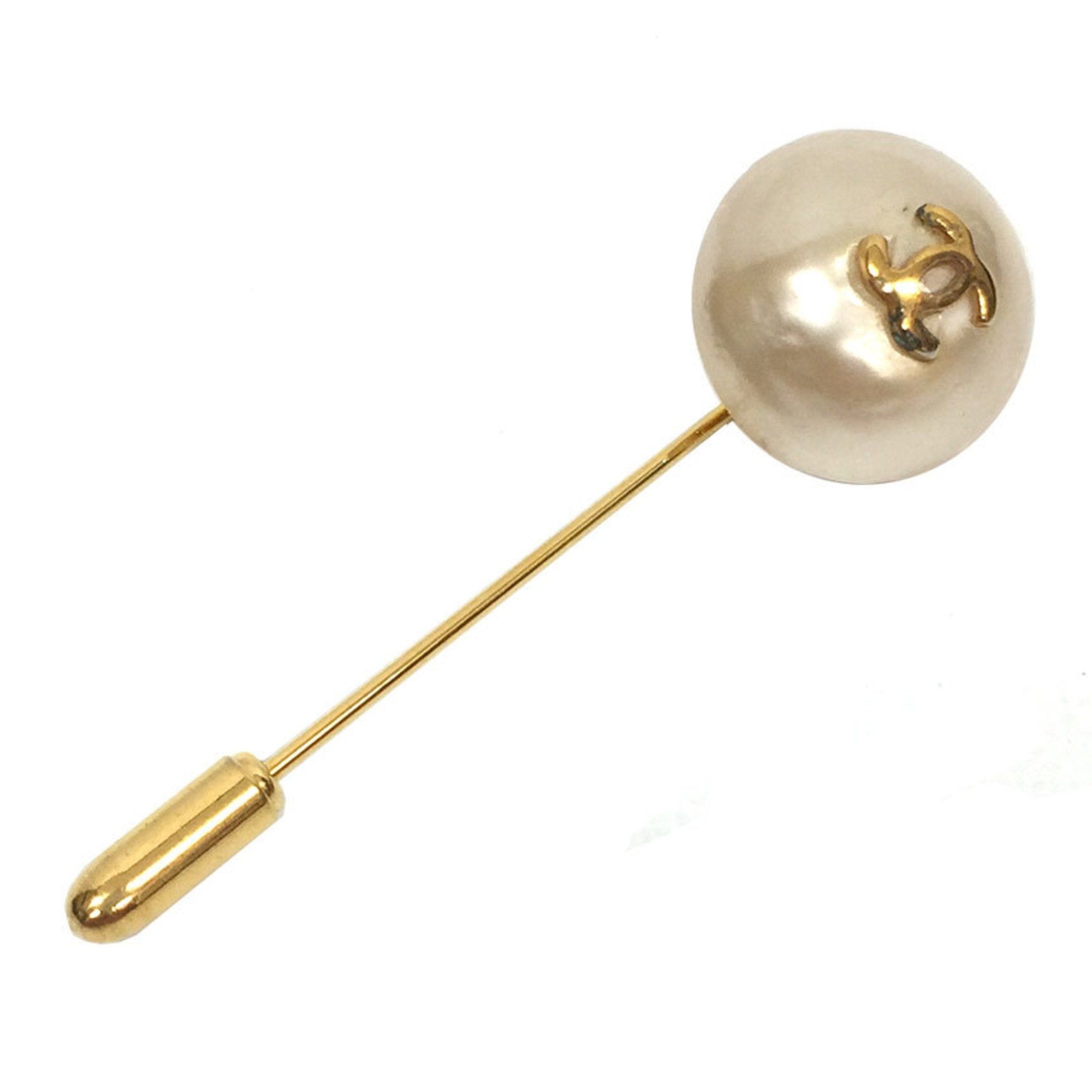 image of Chanel Pin Brooch Pearl Here Mark Ladies Aq7771 in Gold, Women's