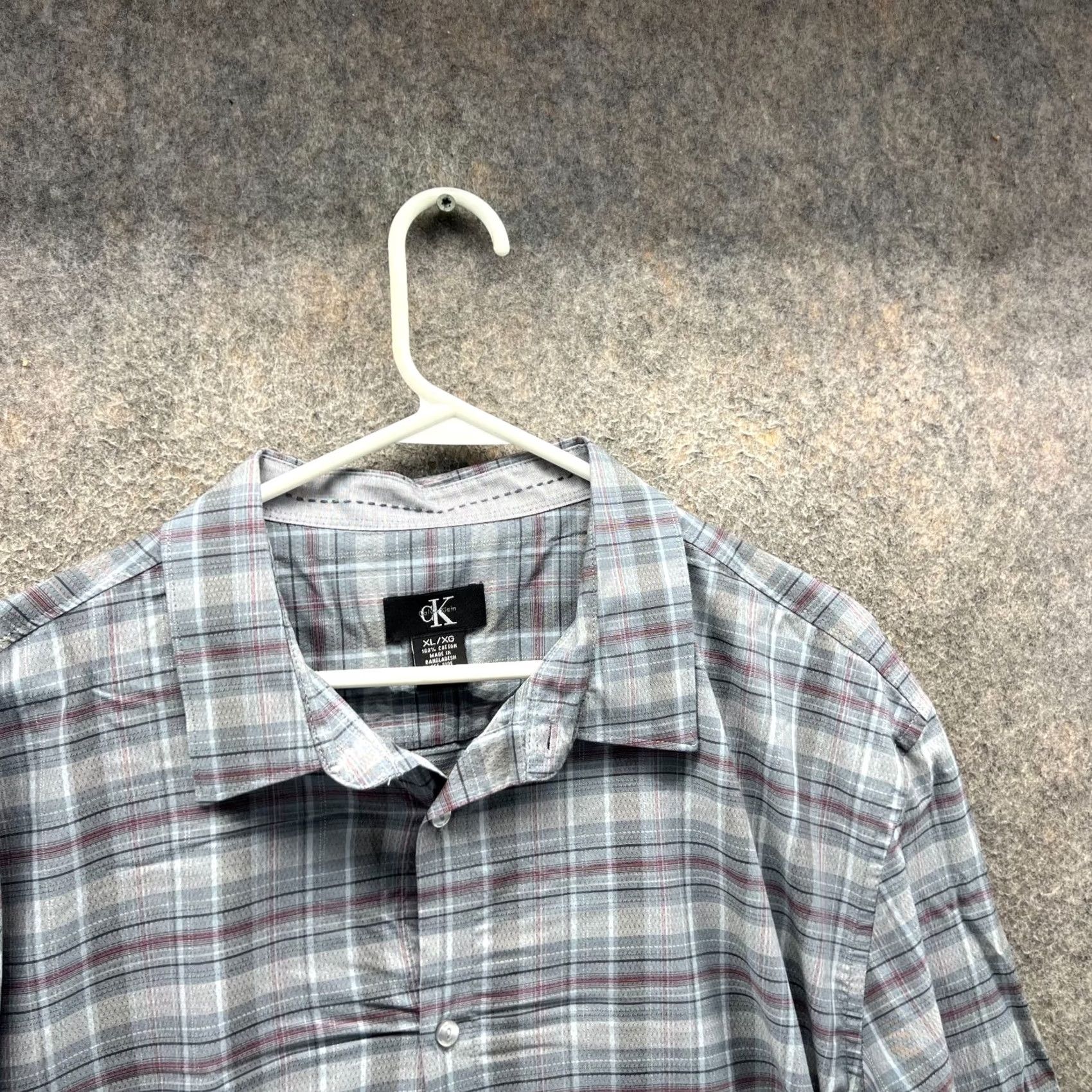 Calvin Klein Calvin Klein Dress Shirt Mens XL Button-Down Oxford Plaid Cotton Grey Blue Shirt Size 46R - 7 Thumbnail