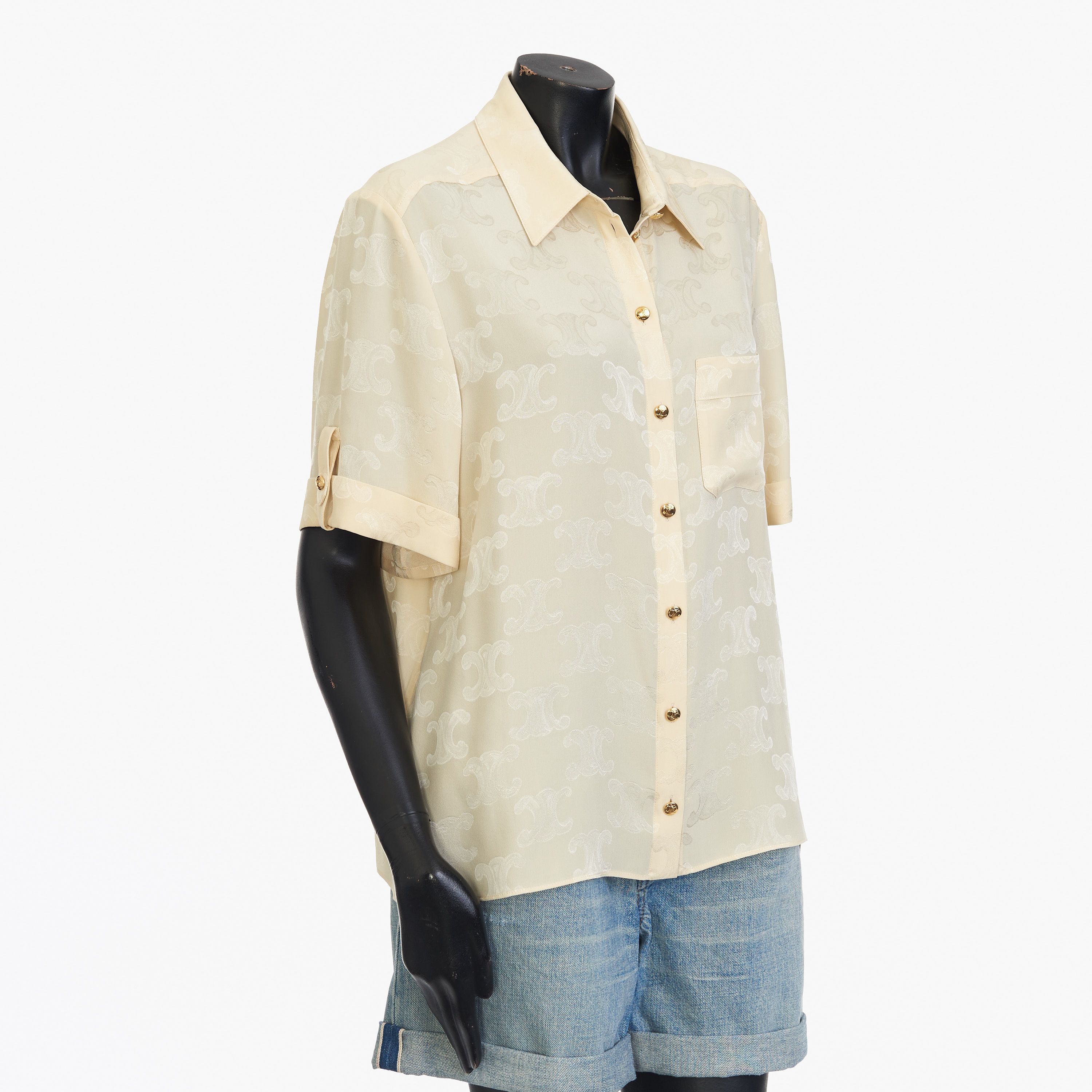 Celine Triomphe Blouse In Crème Shiny Matte Silk Size M / US 6-8 / IT 42-44 - 8 Thumbnail