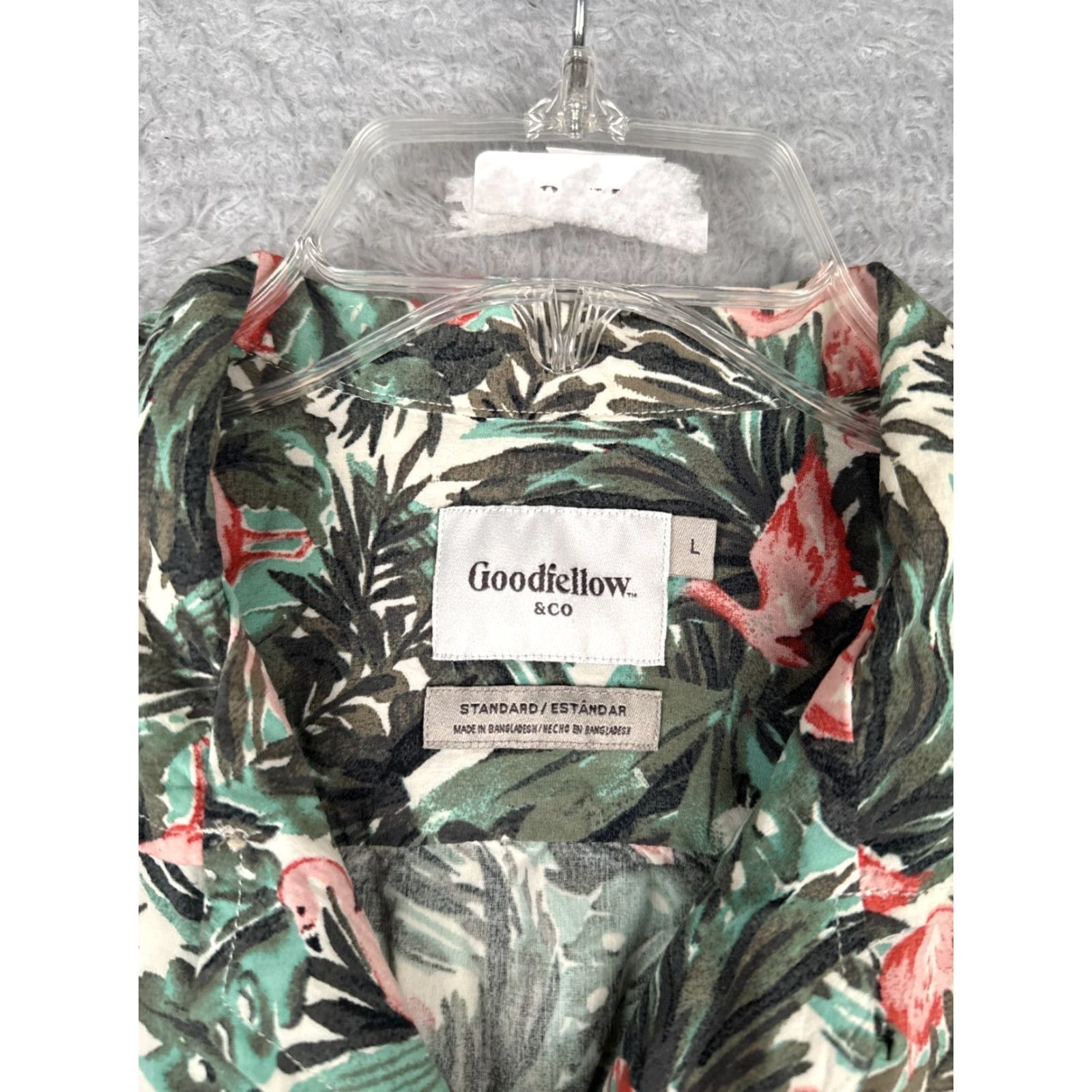 Vintage Goodfellow & Co Shirt Mens Large Green Pink Flamingo AOP Hawaiian Button Rayon Size US L / EU 52-54 / 3 - 7 Thumbnail