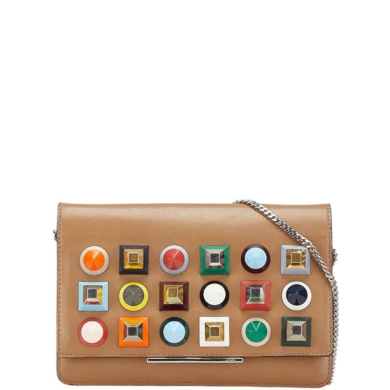 Fendi Fendi Multi Studs Leather Metal 2Way Shoulder Bag Leather Shoulder Bag 8M0346 in Brown, Women's