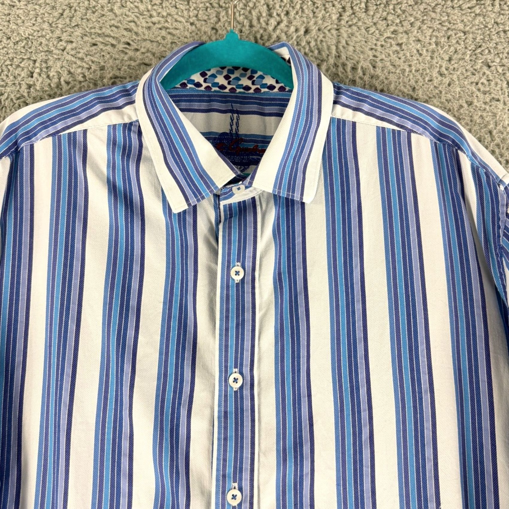 Robert Graham Robert Graham Shirt Mens 2XL Blue Striped Long Sleeve Button Down Cotton Classic Size US XXL / EU 58 / 5 - 2 Thumbnail