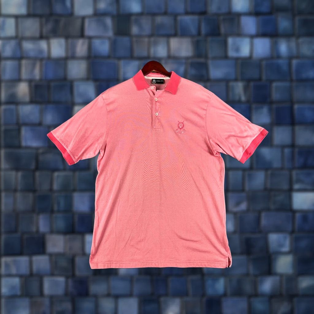 Vintage St Andrews Links Polo Shirt Mens L Pink Stripe Logo Short Sleeve Golf Shirt Size US L / EU 52-54 / 3 - 1 Thumbnail