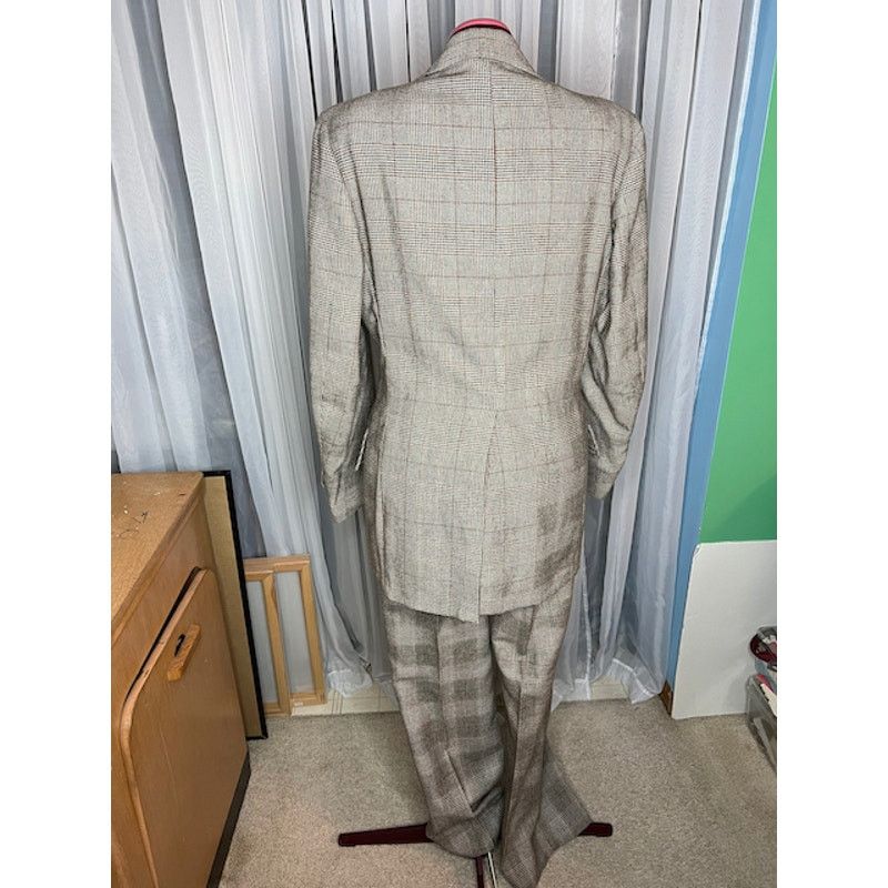 Vintage suit plaid black white brown 1980s Size 44R - 4 Thumbnail