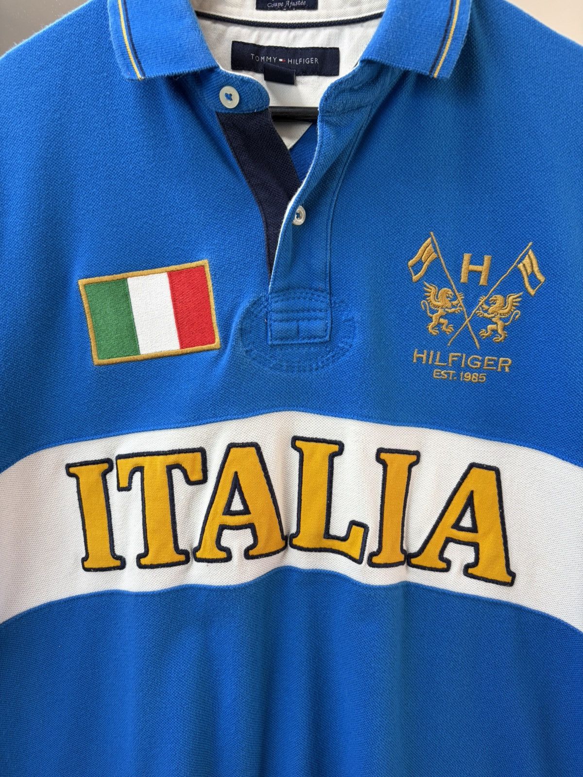 Polo Ralph Lauren Italia Polo Tee Blue 🇮🇹 Vintage Style Big Logo Flag y2k Rugby Size US M / EU 48-50 / 2 - 7 Thumbnail