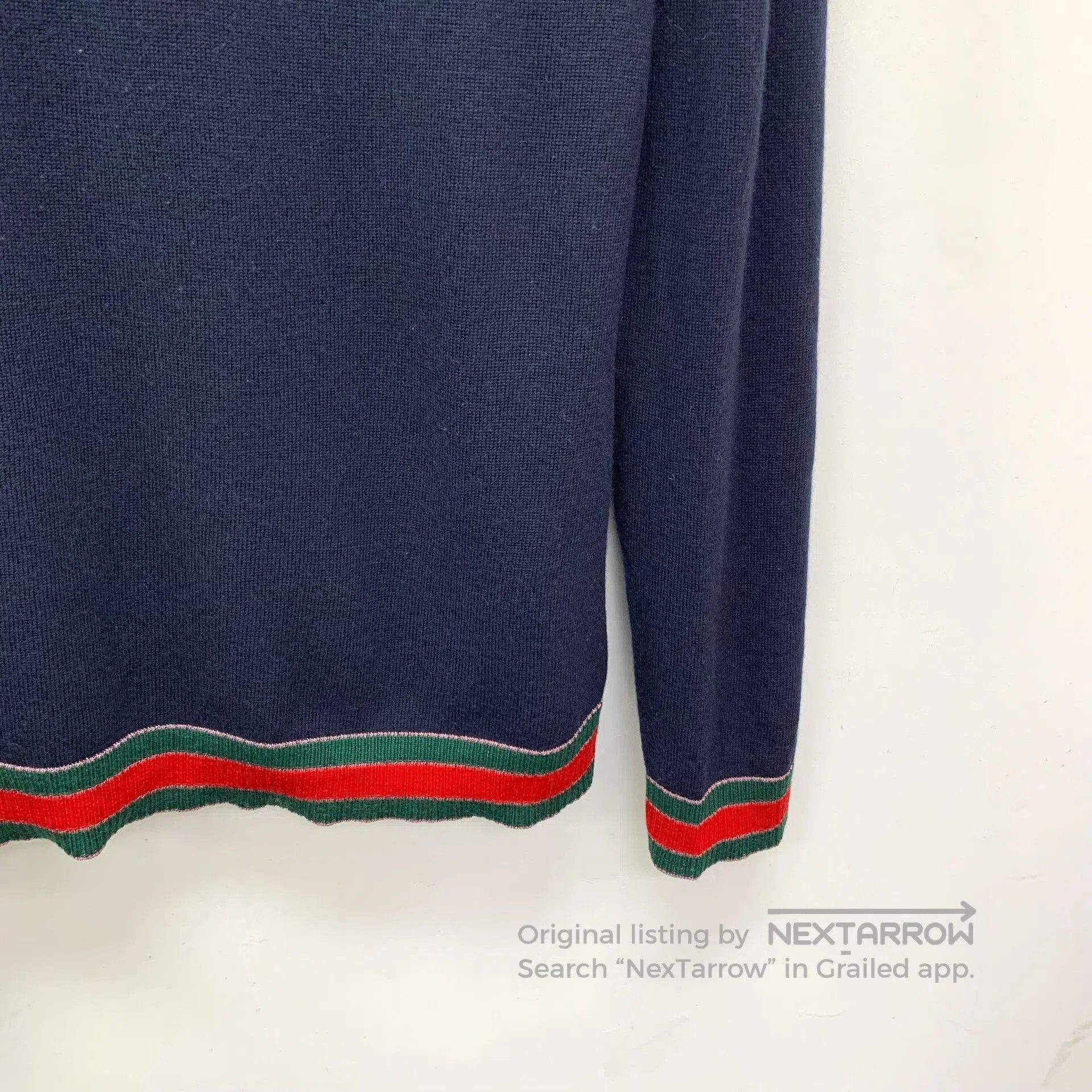 Gucci Gucci Dark Blue Striped Trim Crewneck Sweater. Size US L / EU 52-54 / 3 - 4 Thumbnail