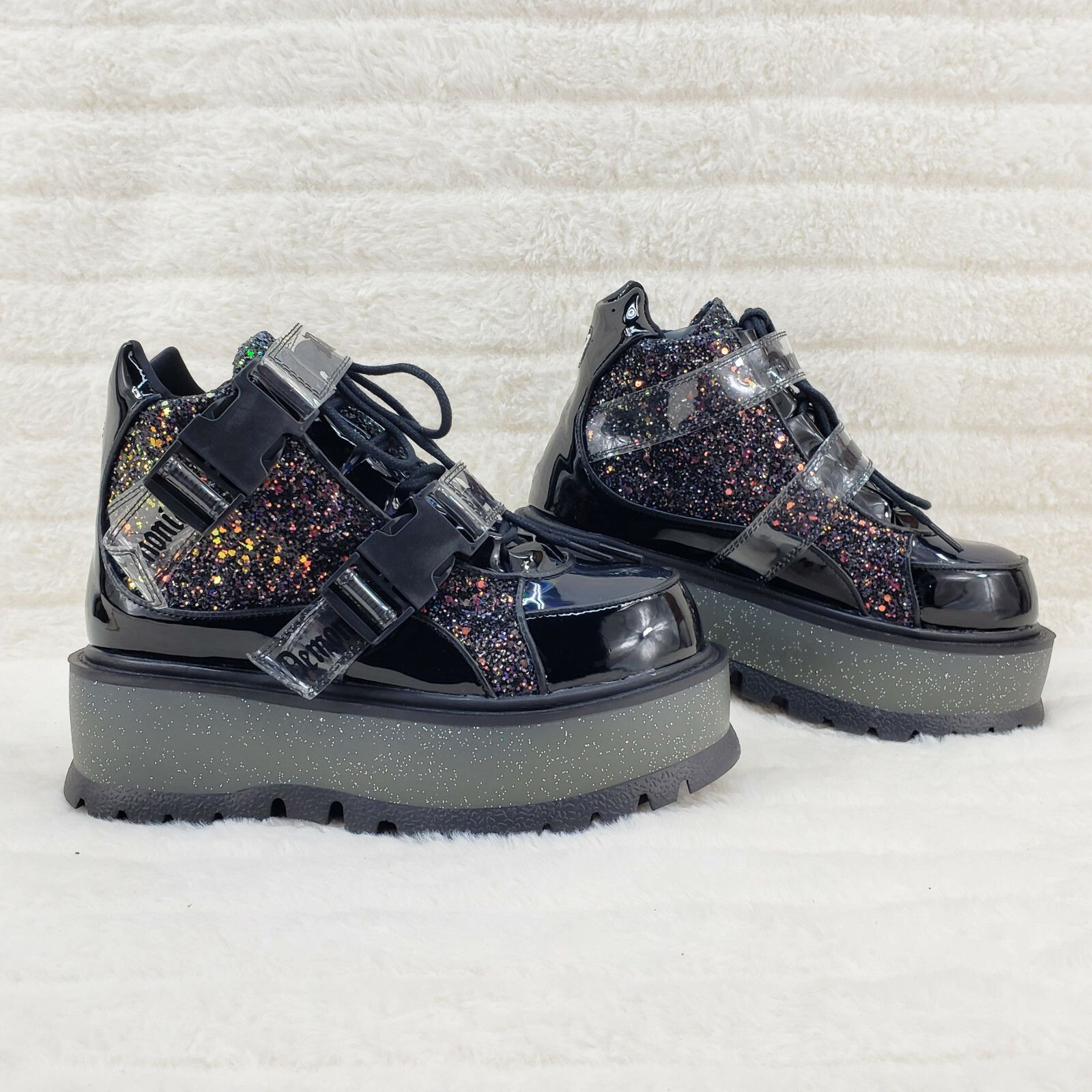 Demonia Cult DEMONIA Slacker 50 Black Multi Glitter Platform Sneaker Ankl Size US 6 / IT 36 - 3 Thumbnail