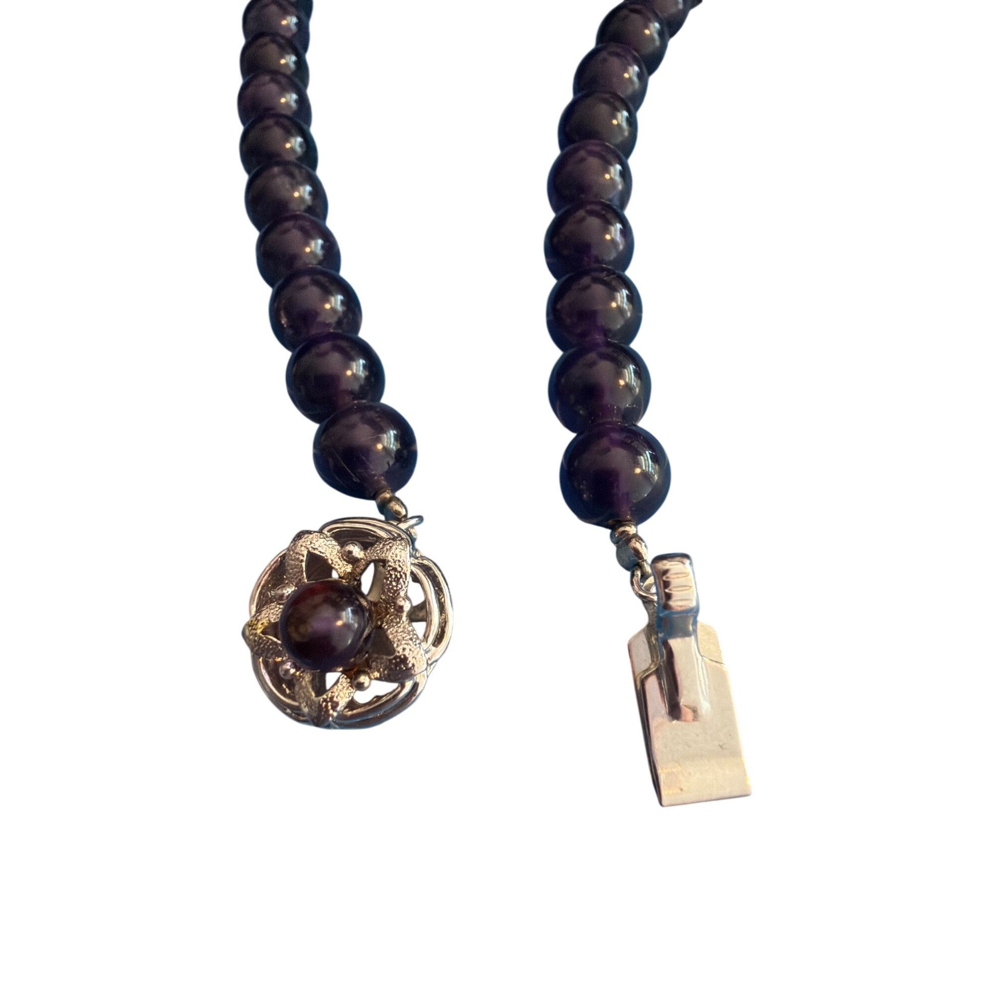 Other Vintage Amethyst 7mm Bead Necklace Sterling Silver Floral Cl Size ONE SIZE - 5 Thumbnail