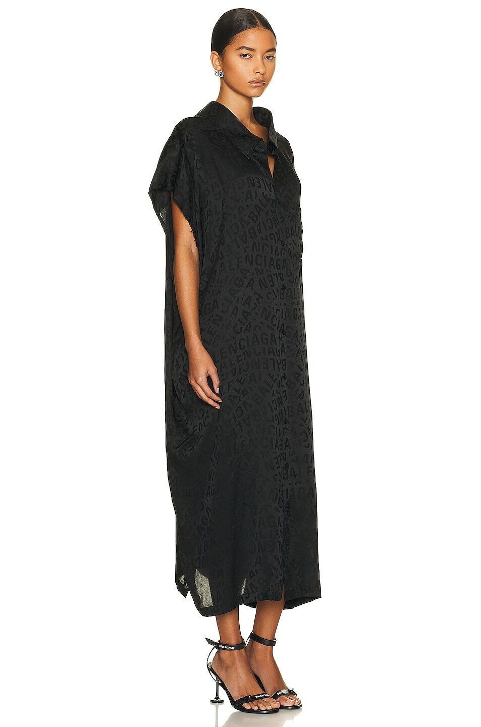 Balenciaga o1bcso1str1124 Logo Strips Swing Collar Rawcut Dress Size S / US 4 / IT 40 - 2 Thumbnail