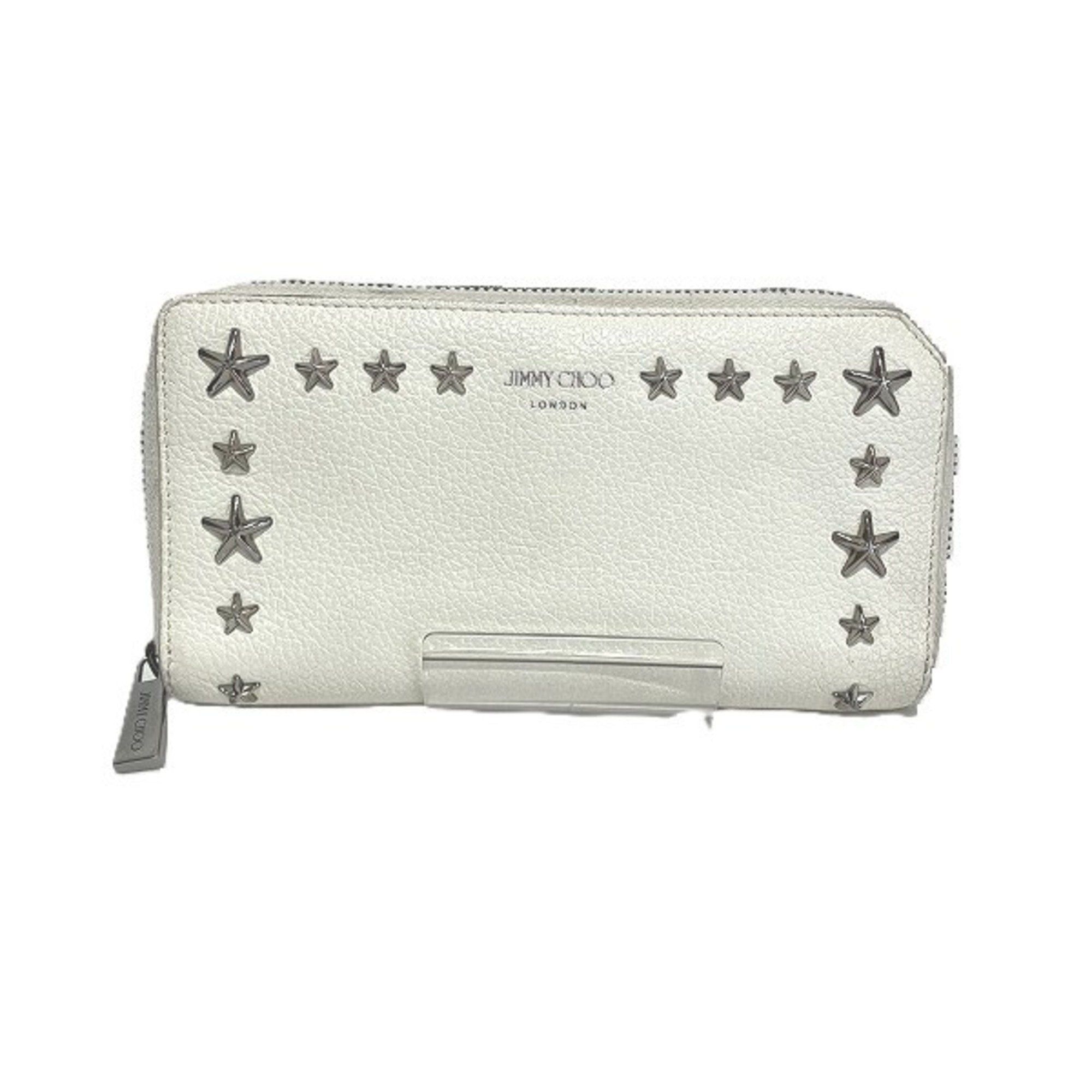 image of Jimmy Choo Carnaby Star Studs Round Long Wallet For Men And Women in White