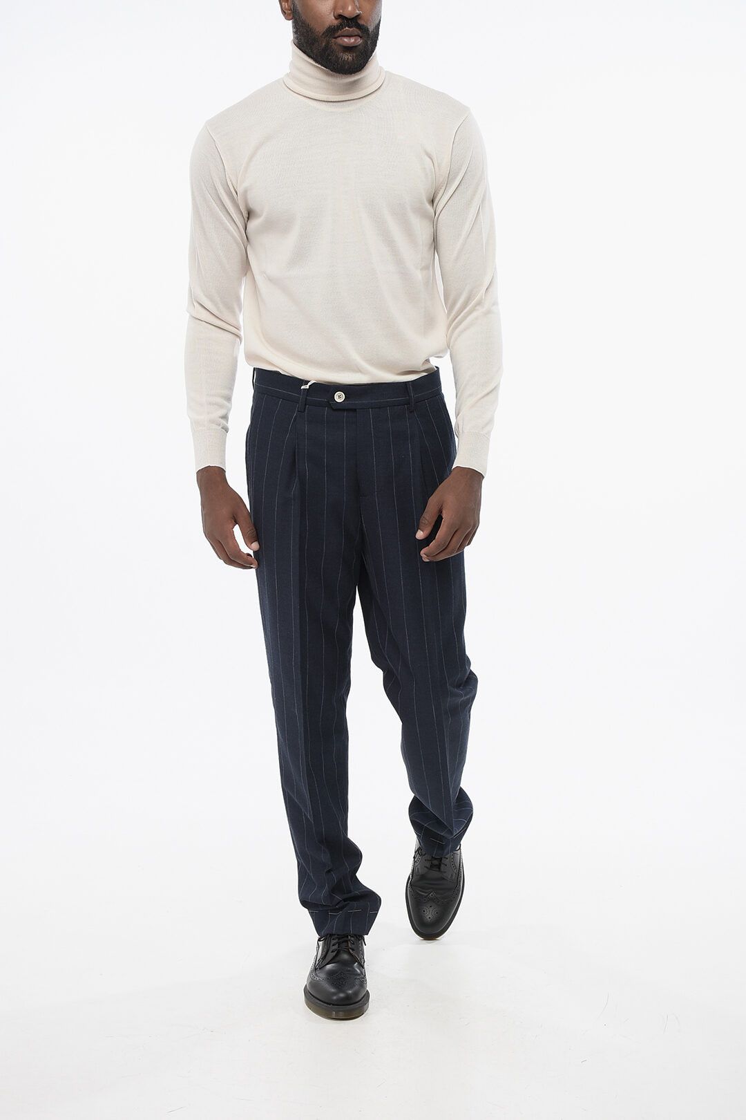 Brunello Cucinelli og1mm0825 Single-pleated Virgin Wool Blend Pant in Blue Size US 38 / EU 54 - 4 Thumbnail