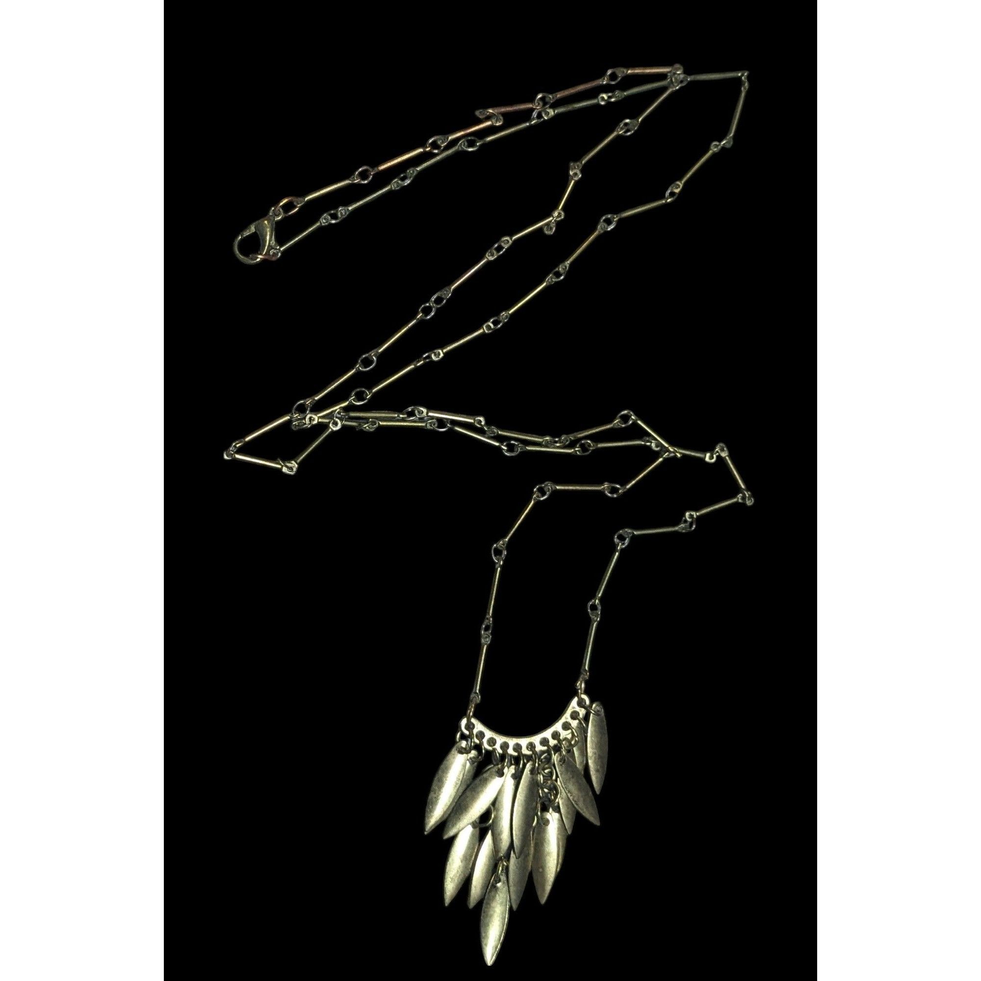 Other Bohemian Fringe Pendant Necklace Antiqued Gold Tone Bar Link Size ONE SIZE - 1 Thumbnail