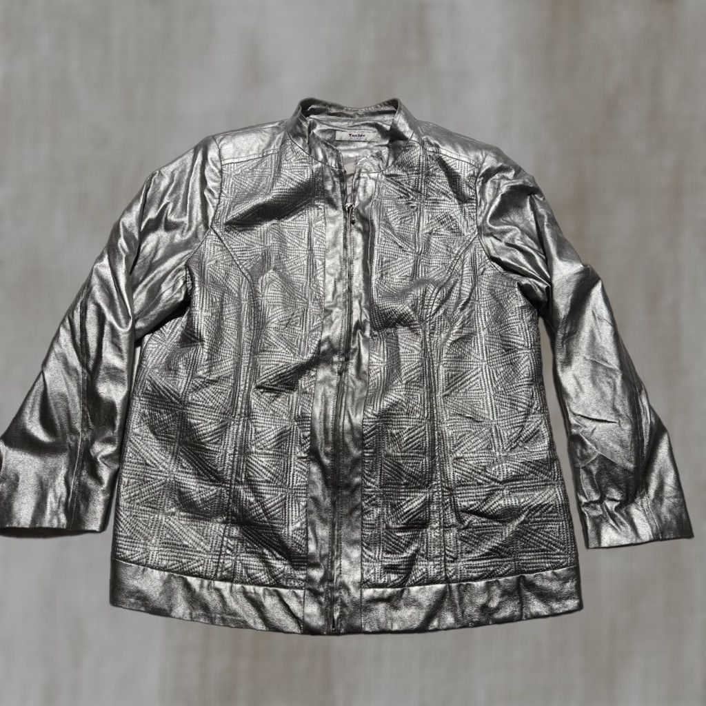 Vintage TANJAY Jacket Coat Perforated Full Zip Long Sleeve Adult Women Large Silver Size L / US 10 / IT 46 - 1 Thumbnail