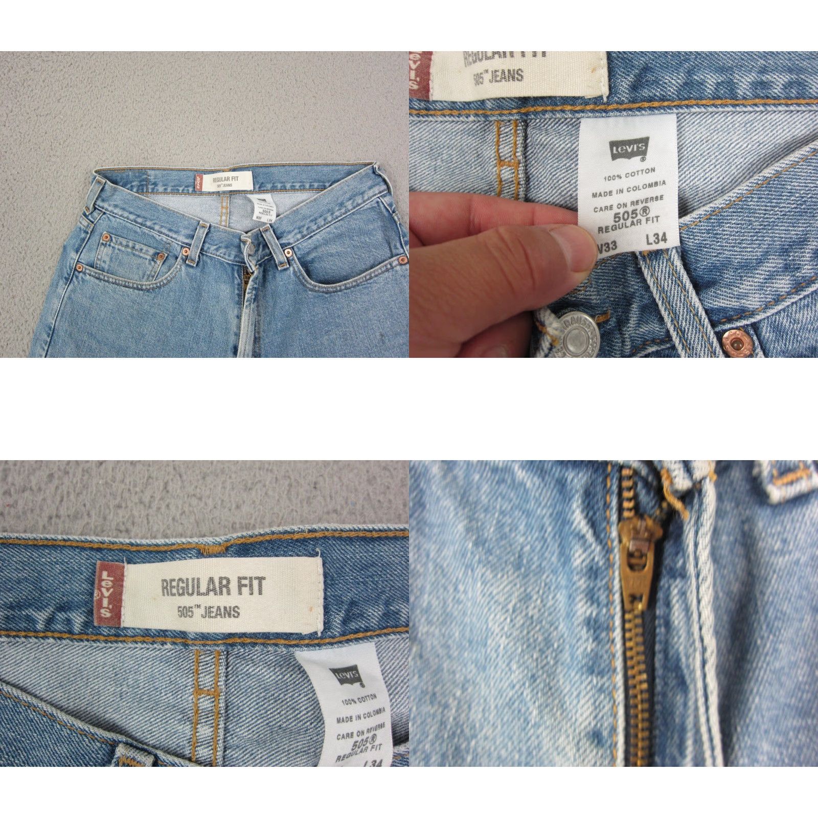 Levi's VINTAGE Levi's Jeans 505 Regular Blue 33x34 Mens Straight Denim 5-Pocket Zipper Button Logo Y2K Size US 33 - 8 Thumbnail