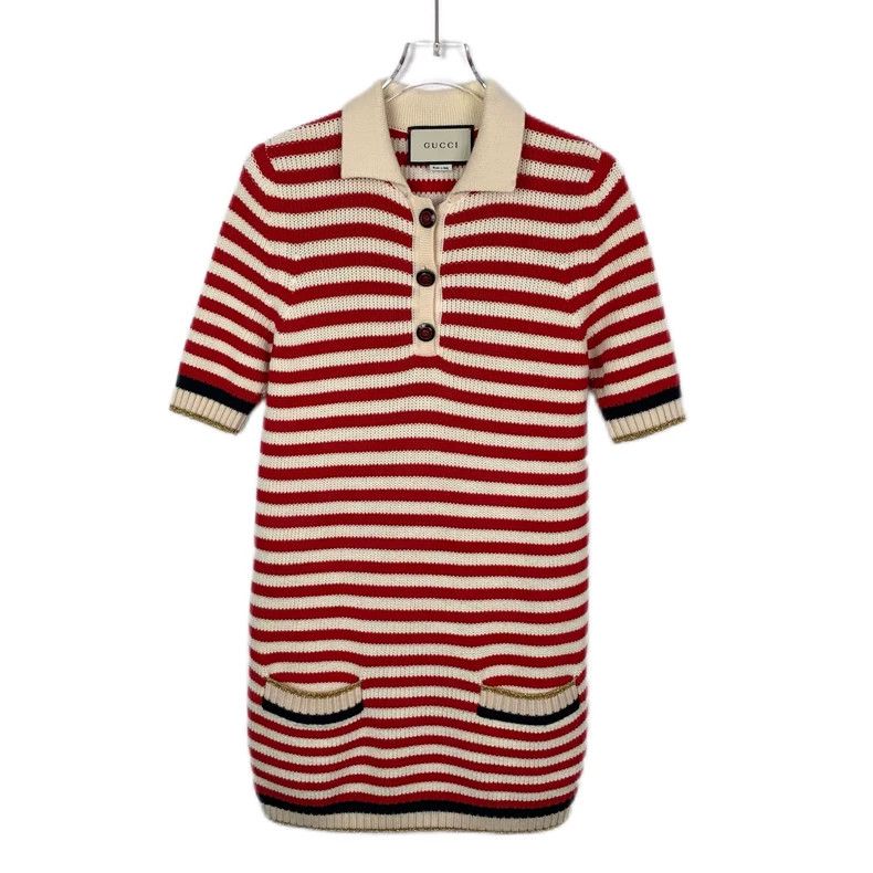 Gucci GucciRed cotton striped knitted short-sleeved dress 2503-Ne Size XS / US 0-2 / IT 36-38 - 1 Thumbnail