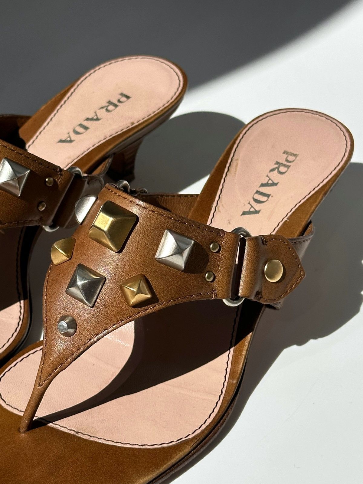 Prada × Vintage *sz38.5* PRADA Studded Kitten Sandals Y2k rapper punk cardi Size US 8.5 / IT 38.5 - 4 Thumbnail