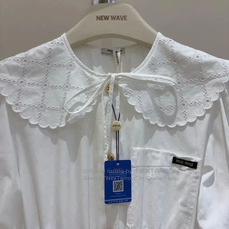 Miu Miu Miu Miu White Cotton Logo Short Sleeve Dress . Size S / US 4 / IT 40 - 3 Thumbnail