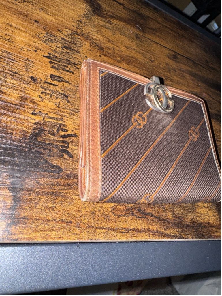 Gucci Diagonal Striped Canvas Leather Trim Bifold 70’s 80’s