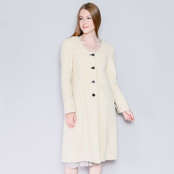 Other GIA STUDIOS Ivory Cream Collarless Sherpa Coat Small Size S / US 4 / IT 40 - 1 Thumbnail