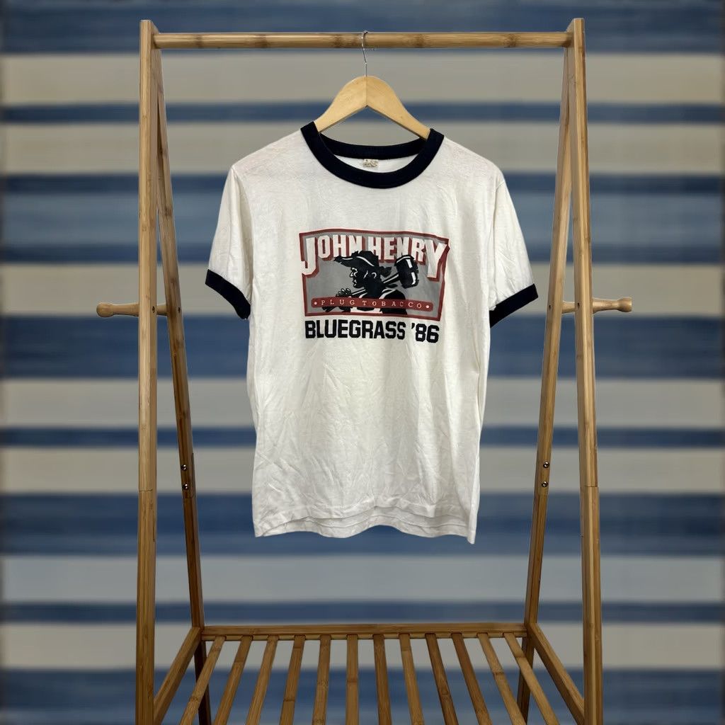 Vintage VTG 80s John Henry Plug Tobacco Bluegrass 1986 Ringer Paper Thin T-Shirt Size L Shirt Mens White Nike Size US L / EU 52-54 / 3 - 1 Thumbnail