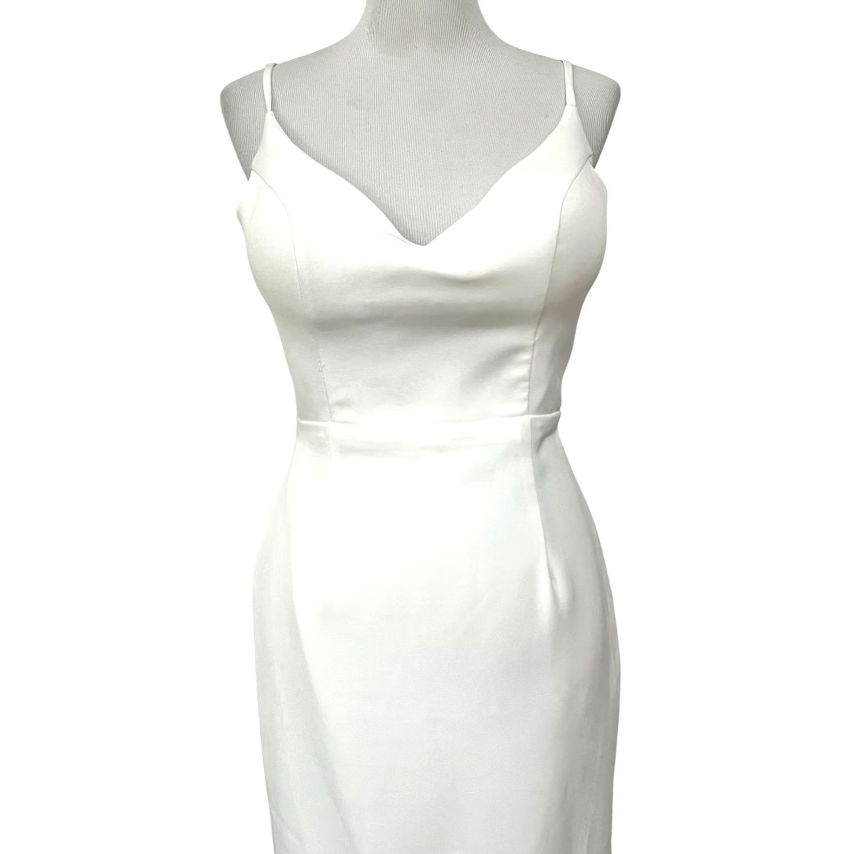 Vintage Olia Zavozina White Wedding Dress Midi Satin Pearl Buttons Down Back Slit Size M / US 6-8 / IT 42-44 - 3 Thumbnail
