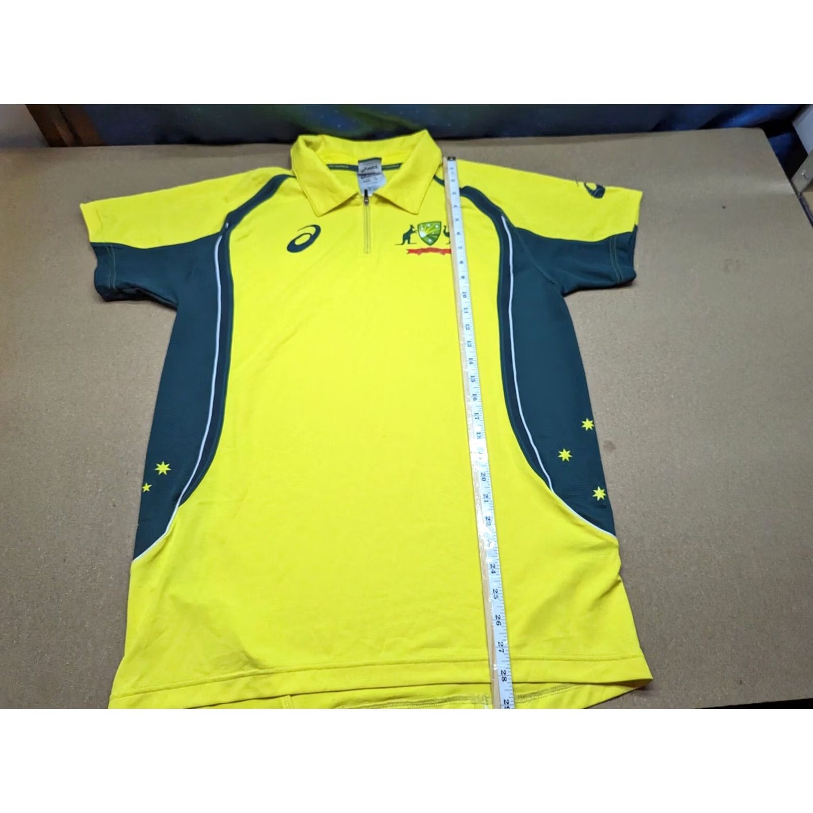 Asics ASICS Cricket Australia Jersey Shirt 16 Mens Yellow 100% Polyester Breathable Quick Dry ODI Zip Neck Size US L / EU 52-54 / 3 - 5 Thumbnail