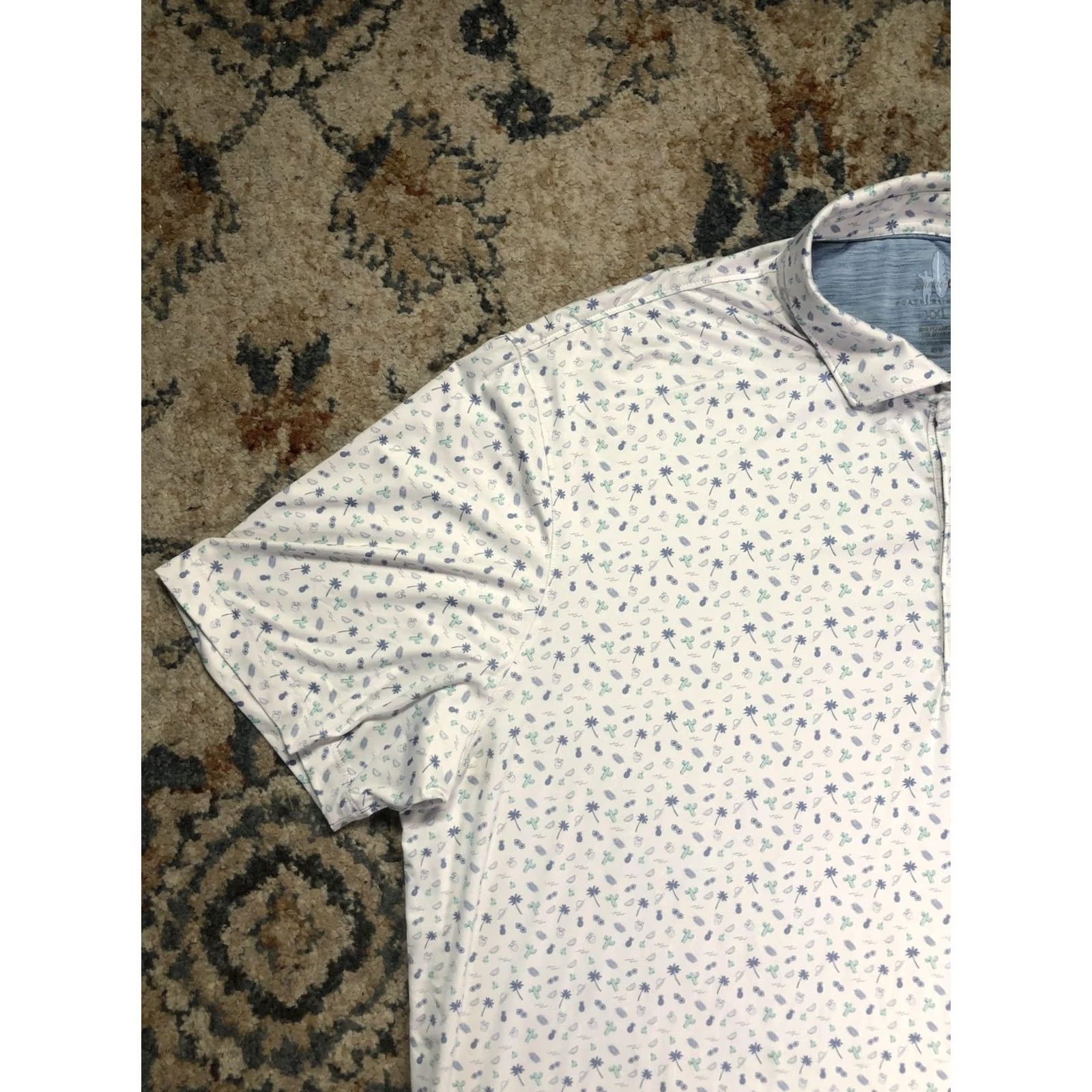 johnnie-O Johnnie-O Featherweight Polo Shirt Mens 2XL White Tropical Golf Short Sleeve Size US XXL / EU 58 / 5 - 3 Thumbnail