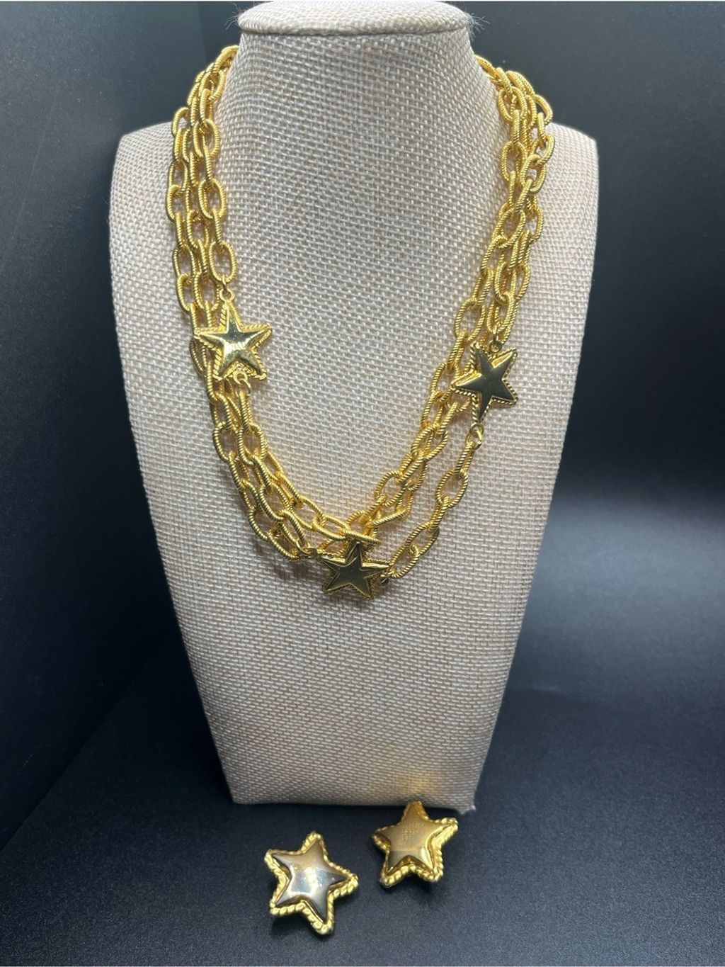 Vintage Carolee Gold Tone Star Necklace & Earrings Set, Women's