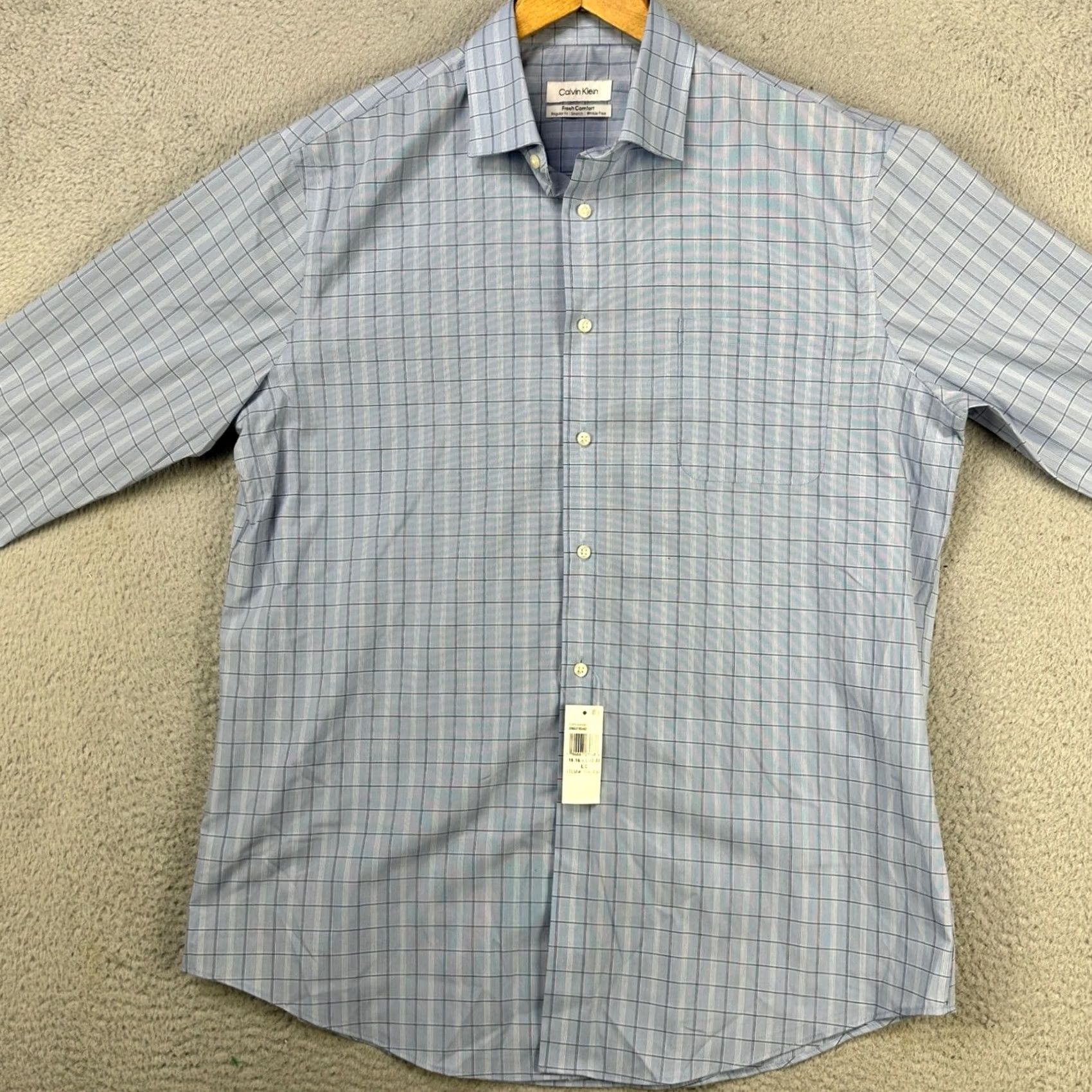 Calvin Klein Calvin Klein Dress Shirt Men Large 16-16.5 32-33 Blue Plaid NEW Size 42R - 3 Thumbnail