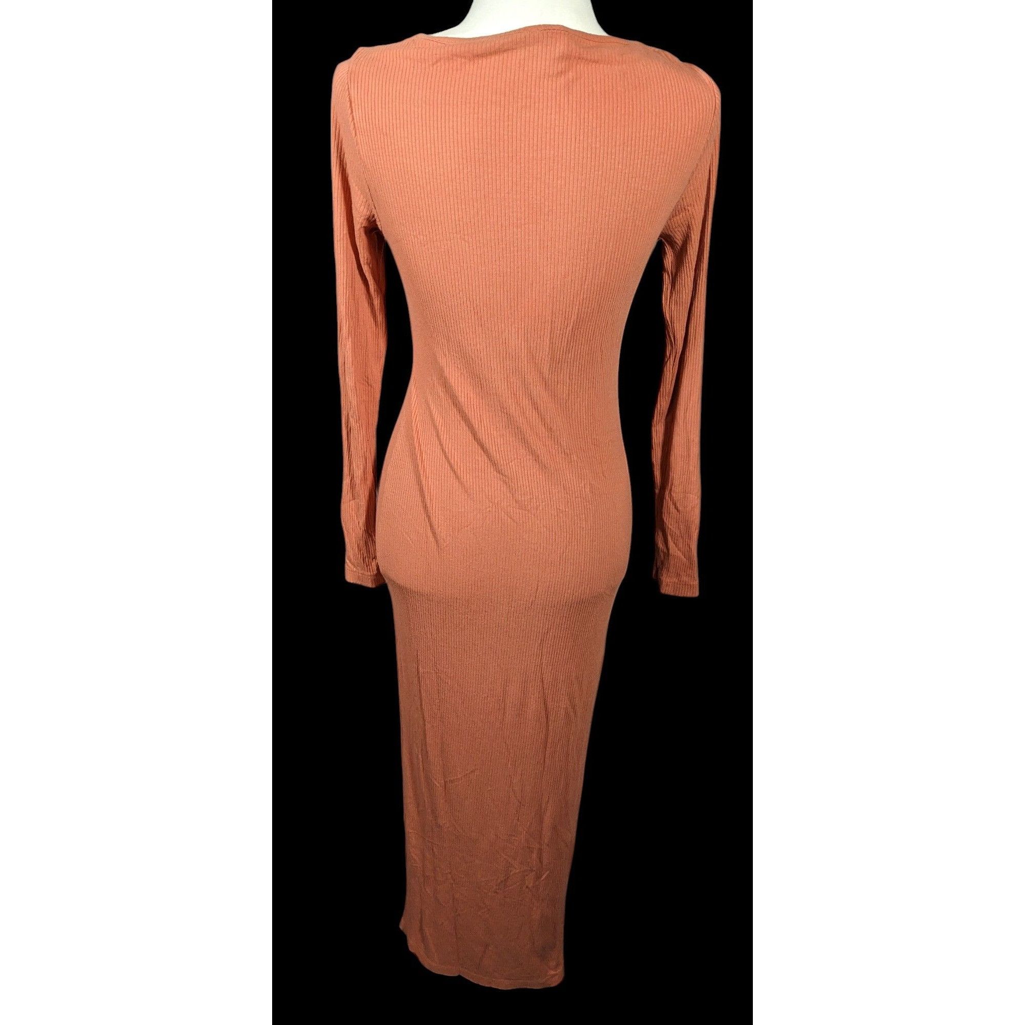 Asos Asos Preppy Muted Orange Ribbed Deep V Neck Side Slit Maxi D Size M / US 6-8 / IT 42-44 - 2 Thumbnail