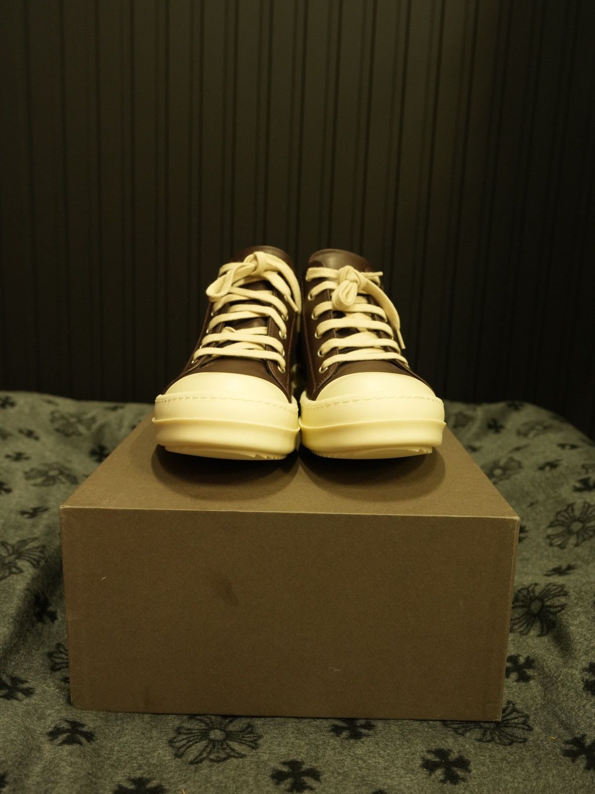 Rick Owens × Rick Owens Drkshdw Rick Owens Brown Leather Low Top Sneakers Size US 8 / EU 41 - 2 Thumbnail