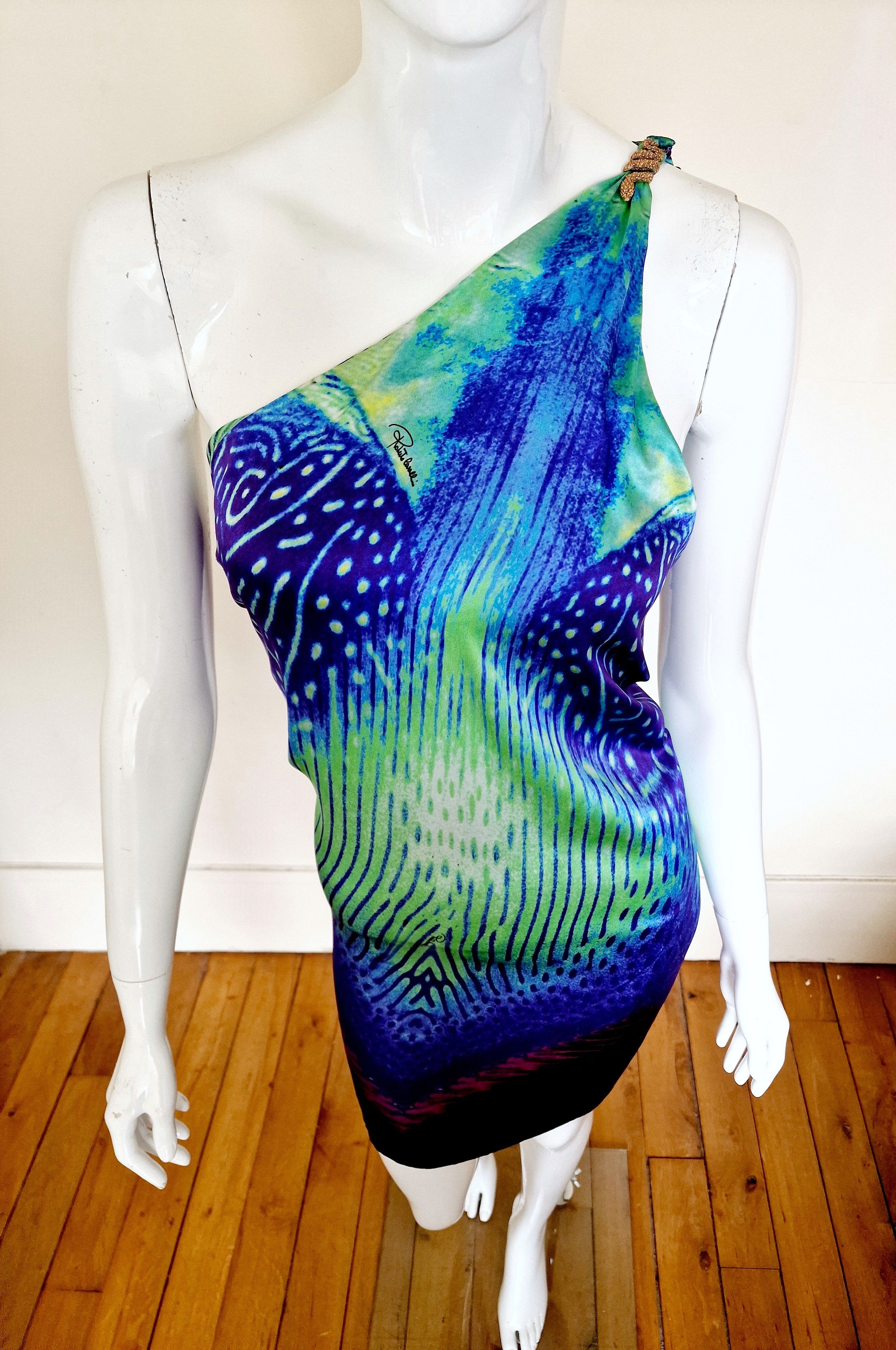 Roberto Cavalli Roberto Cavalli Vibrant Silk Peacock Feather Snake Dress Size XS / US 0-2 / IT 36-38 - 3 Thumbnail