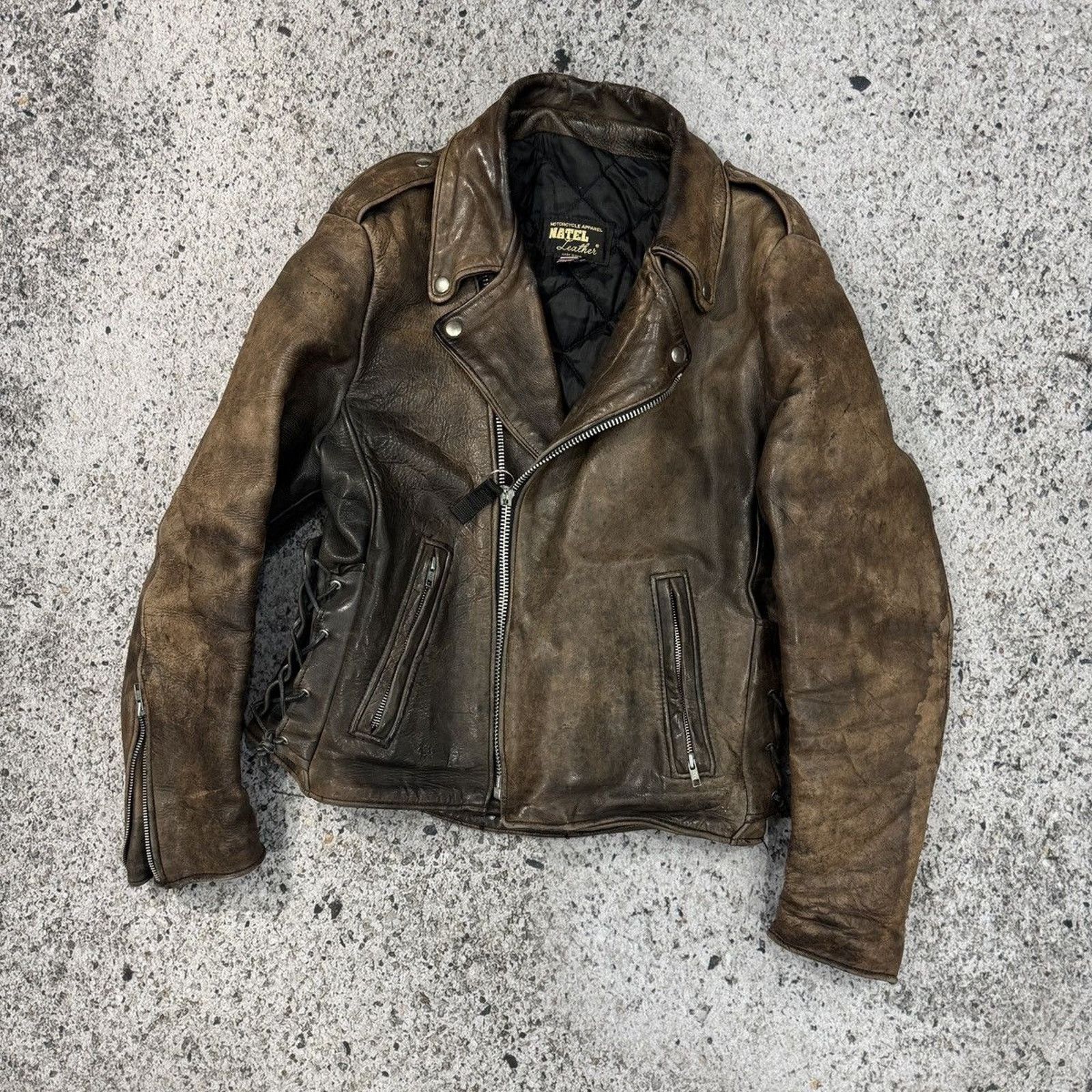 Vintage 90s Aged Faded Leather Motorcycle Jacket ERD Grunge Biker Size US L / EU 52-54 / 3 - 4 Thumbnail