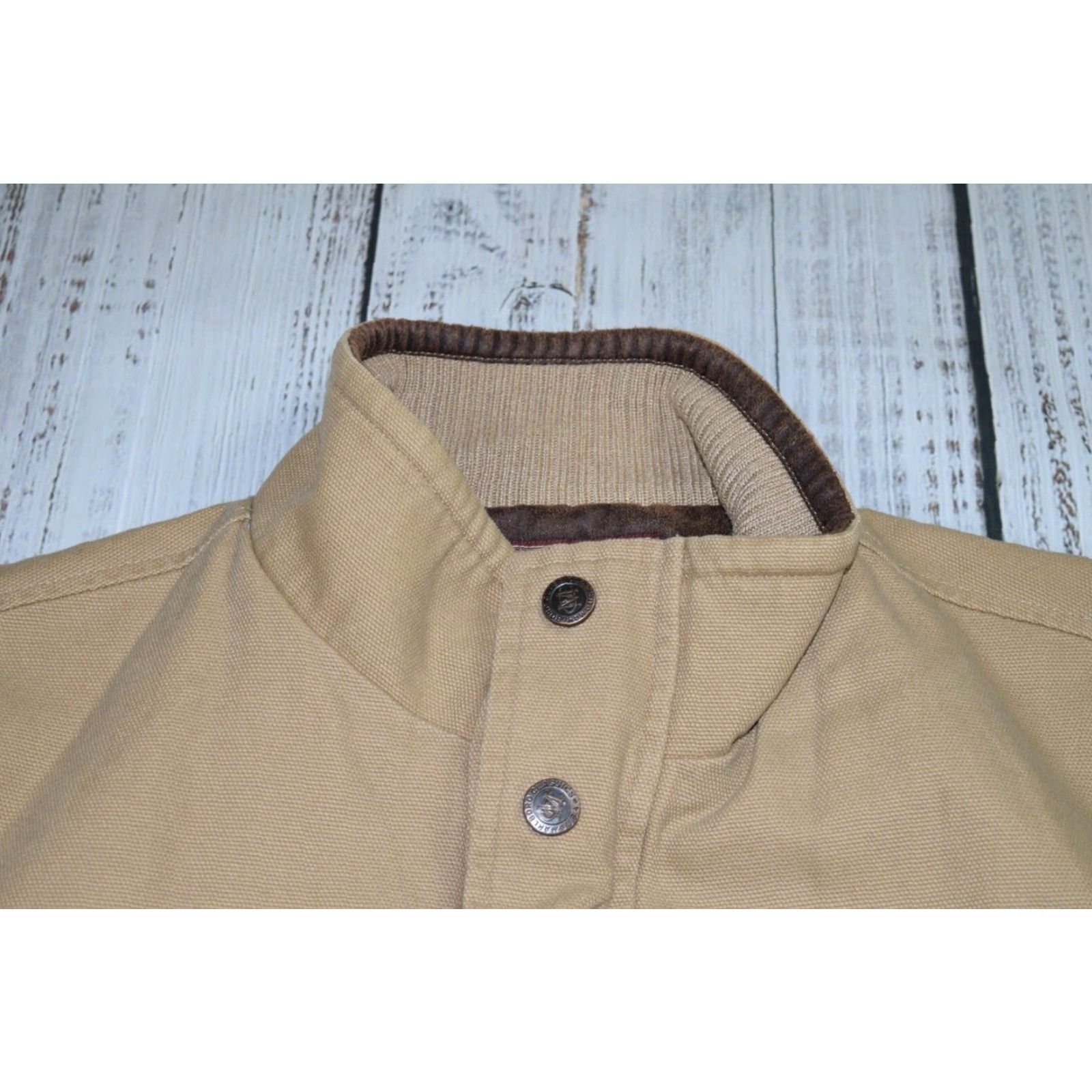 VINTAGE Marlboro Classics Canvas Work Jacket Khaki Plaid Lined Full Zip XL 90s Mens