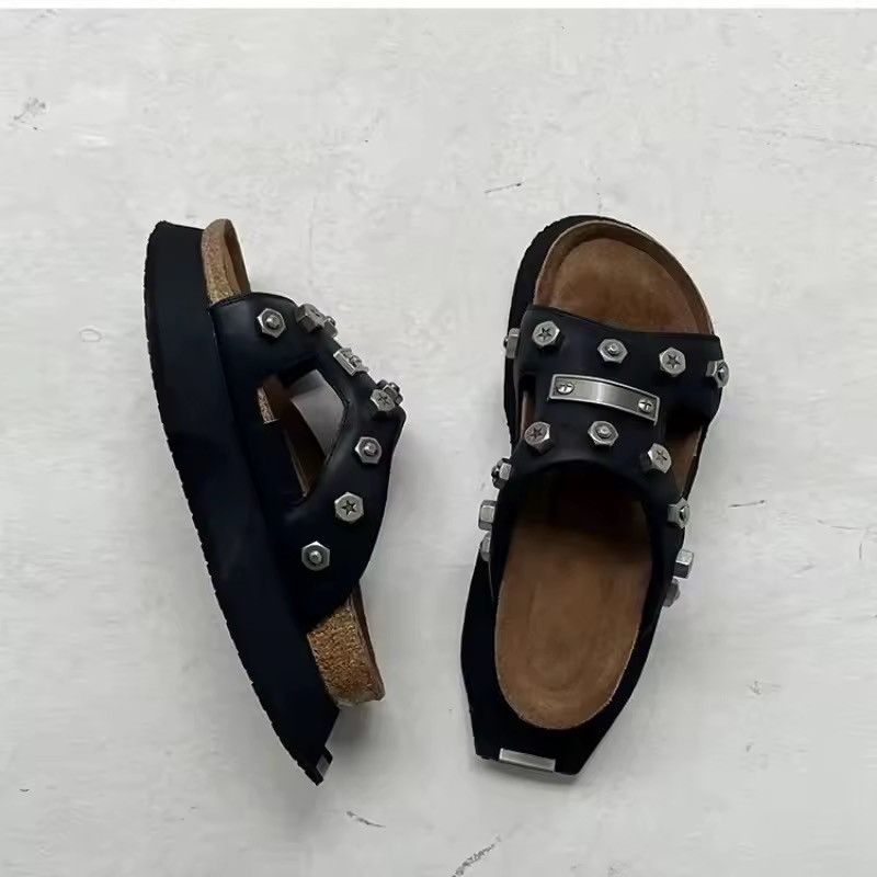 Japanese Brand Rhinestone Gothic Punk Leather Studded Sandals Slippers Size US 9 / IT 39 - 1 Thumbnail
