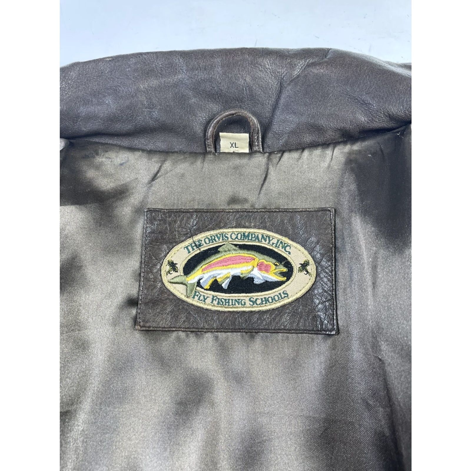 Orvis VINTAGE Orvis Leather Jacket Men XL Brown Fly Fishing Schools 90s Fish Theme Zipper Snap Buttons Size US XL / EU 56 / 4 - 2 Thumbnail
