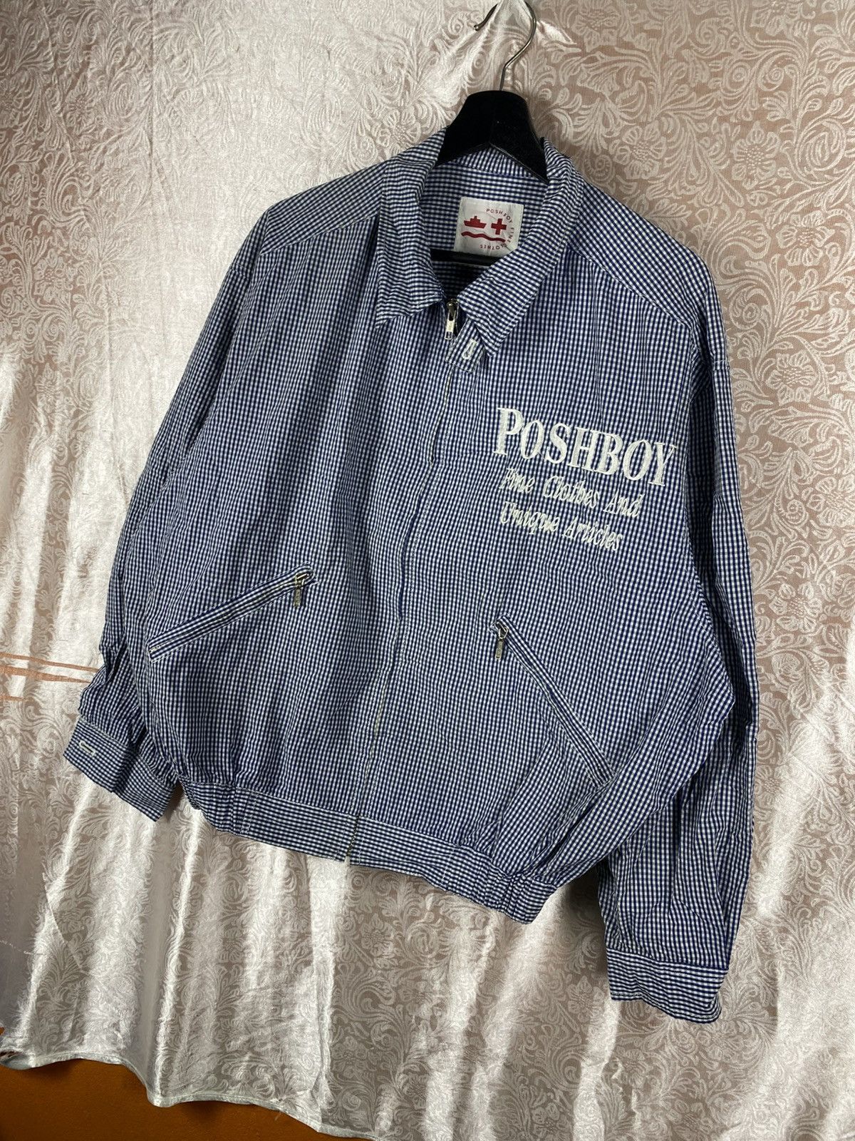 Japanese Brand Vintage POSHBOY Gingham Check Zip Jacket Blue White Logo Size US M / EU 48-50 / 2 - 4 Thumbnail