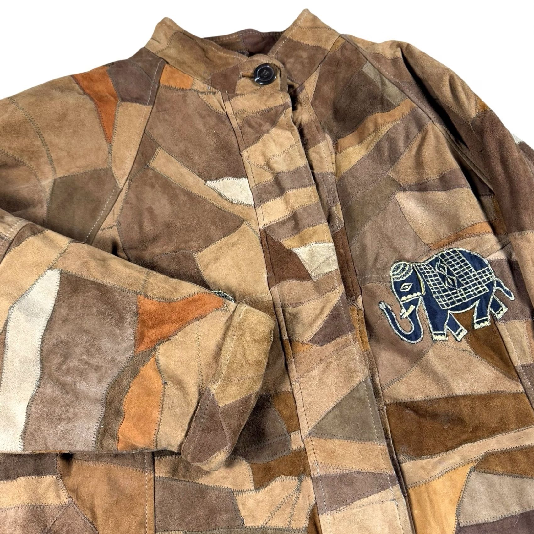 Etro VINTAGE Leather Jacket Women's XL Y2K Crochet Boho Hippie Retro Patchwork Brown 70s 90s Size XL / US 12-14 / IT 48-50 - 2 Thumbnail