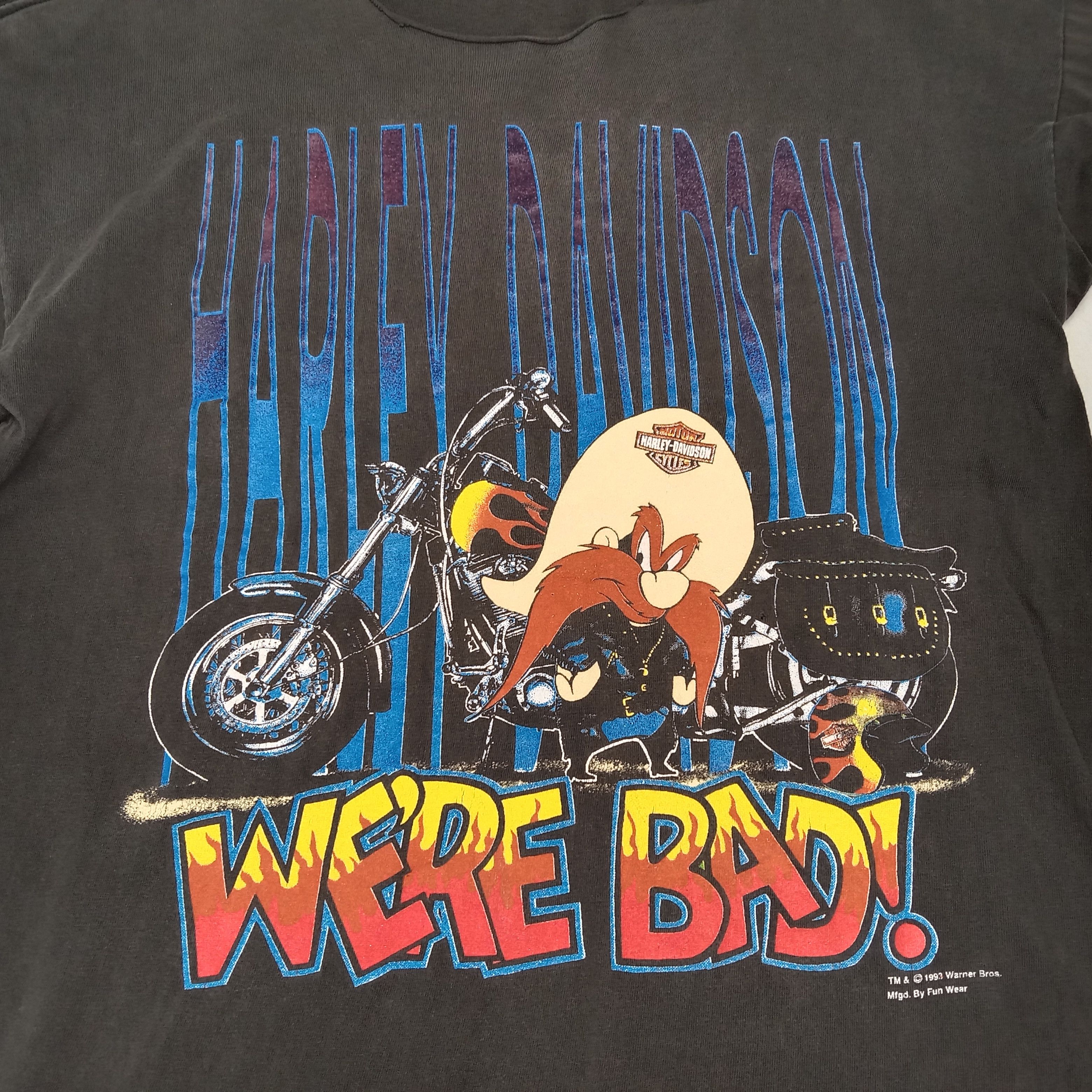 Harley Davidson × Vintage × Warner Bros Vintage 90's Harley Davidson X Warner Bros Distressed Tshirt Size US L / EU 52-54 / 3 - 8 Thumbnail
