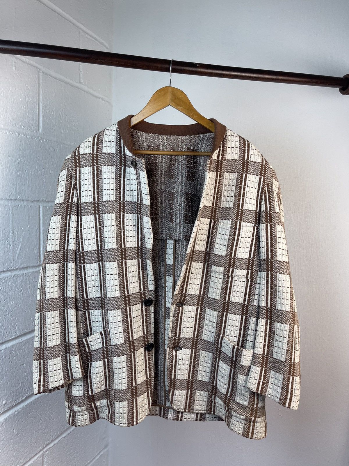Issey Miyake 80s Issey Miyake Men Plaid Cotton Coat A1 Size US L / EU 52-54 / 3 - 11 Thumbnail