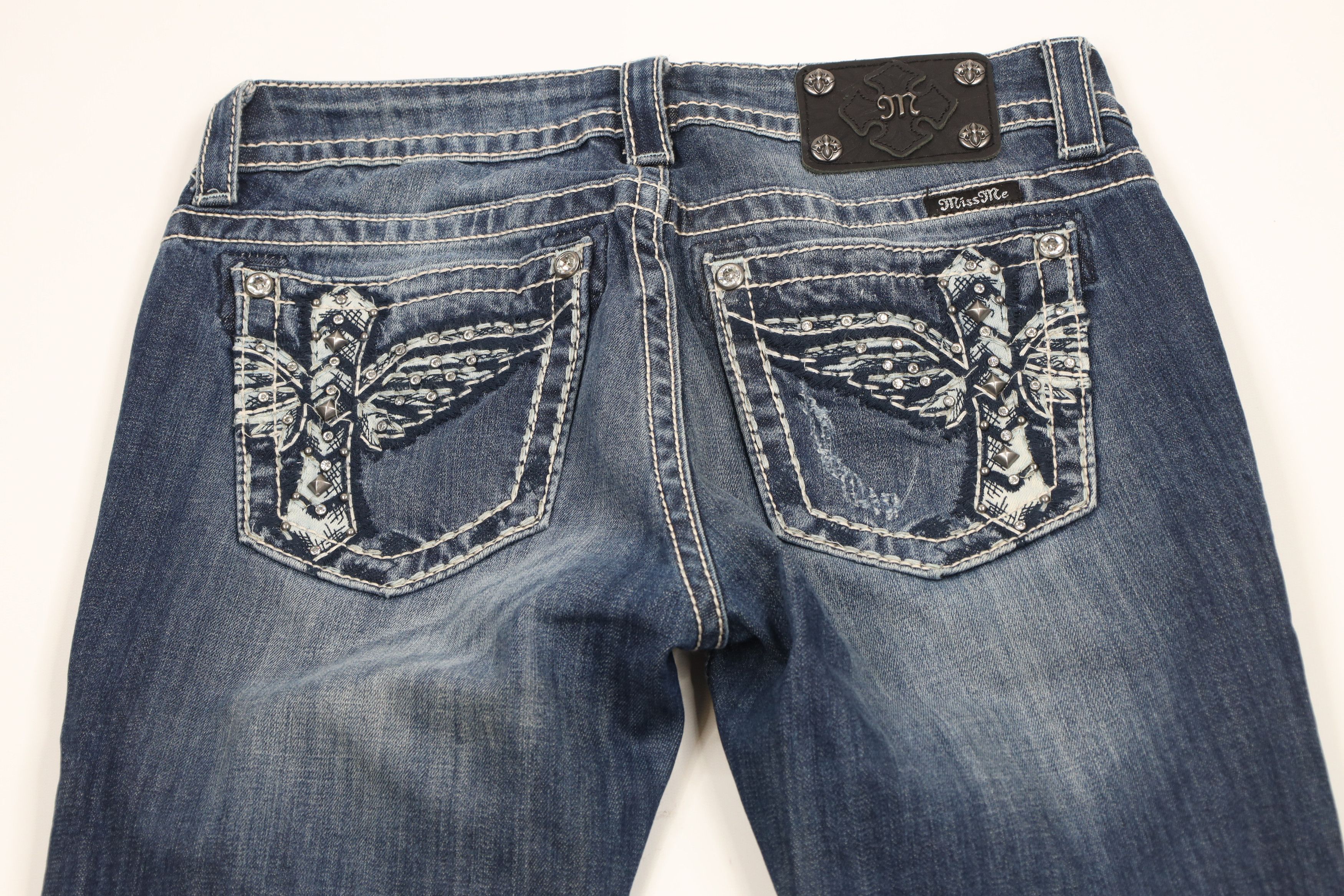 Miss Me × Vintage Miss Me Jeweled Wings Signature Rise Bootcut Denim Jeans Size 29" - 12 Thumbnail