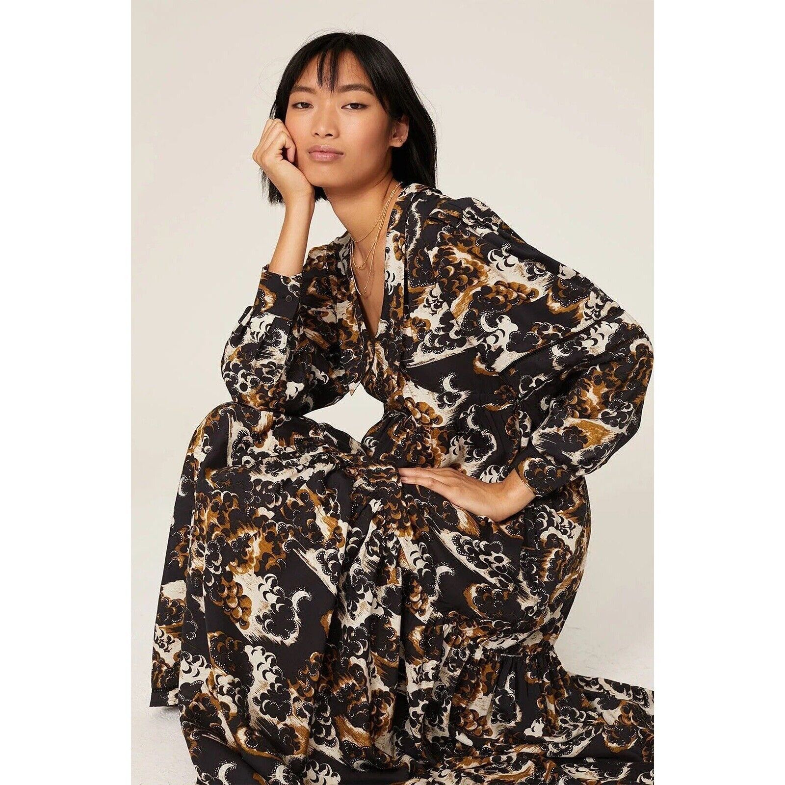 Scotch & Soda rtr Scotch & soda small rust black floral Long Sleeve dress Size S / US 4 / IT 40 - 2 Thumbnail