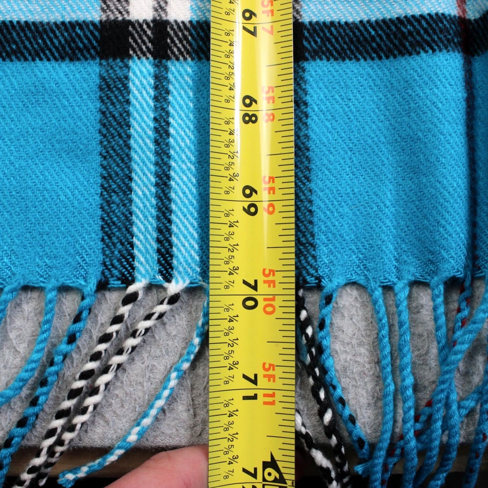 Vintage Cashmere Scarf Womens One Size Blue Plaid Tartan Fringe Scotland Winter Heritage Size ONE SIZE - 5 Thumbnail