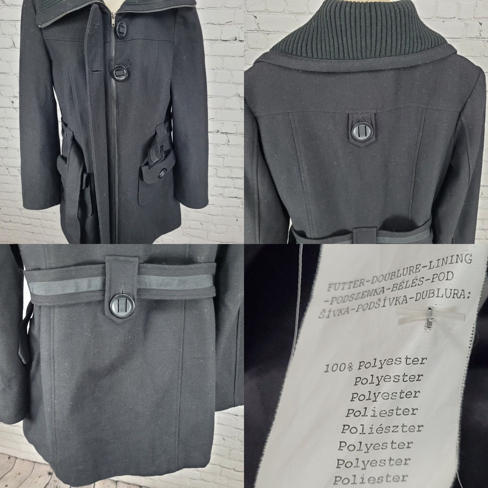 Vintage VINTAGE ORSAY Black Wool Blend Full Zip Buttoned Belted Knit Collared Coat Women's Size 38 US 6 Size XS / US 0-2 / IT 36-38 - 9 Thumbnail