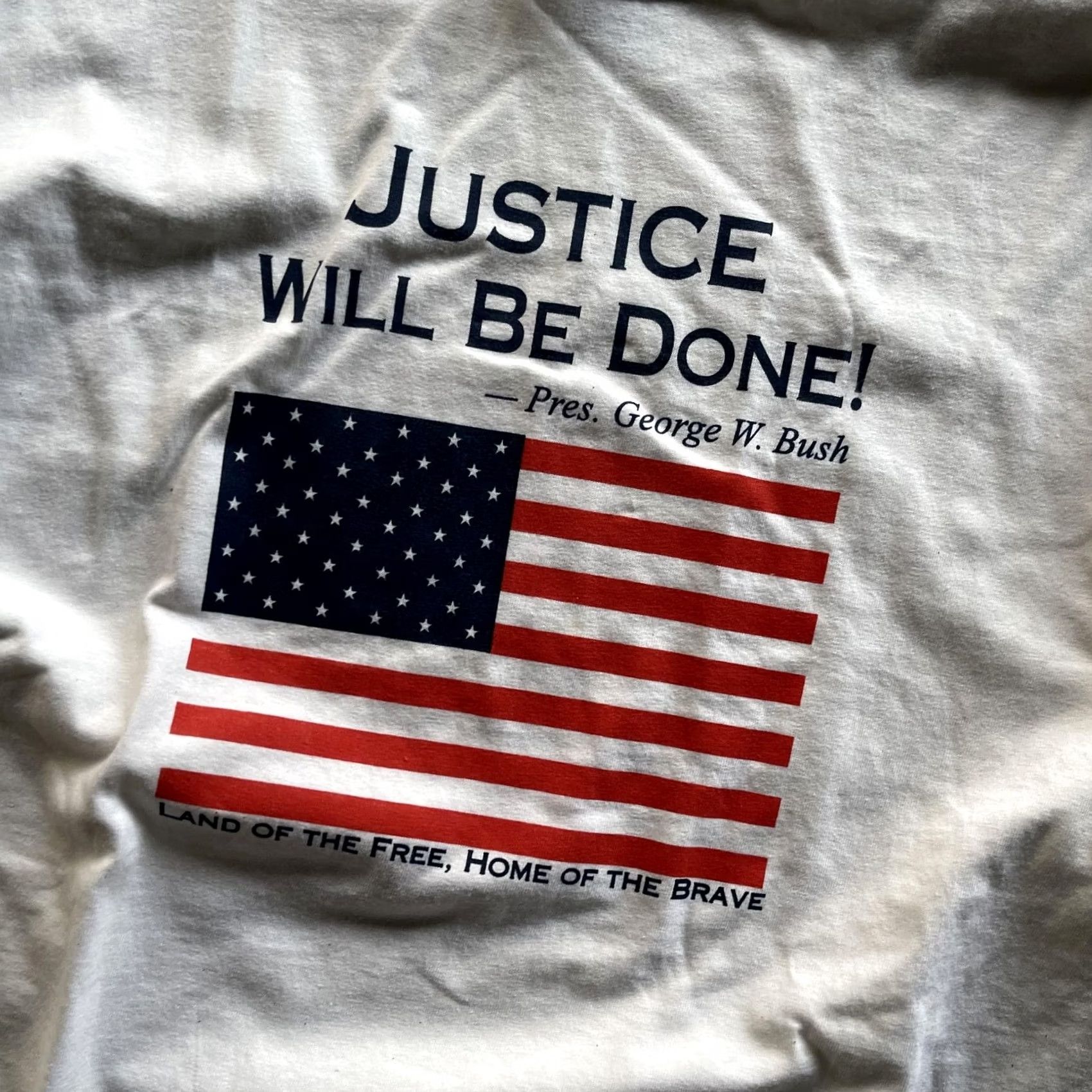Gildan Justice Will Be Done George W Bush Shirt Mens 2XL White USA Flag Graphic Patriot Shirt Size US XXL / EU 58 / 5 - 2 Thumbnail