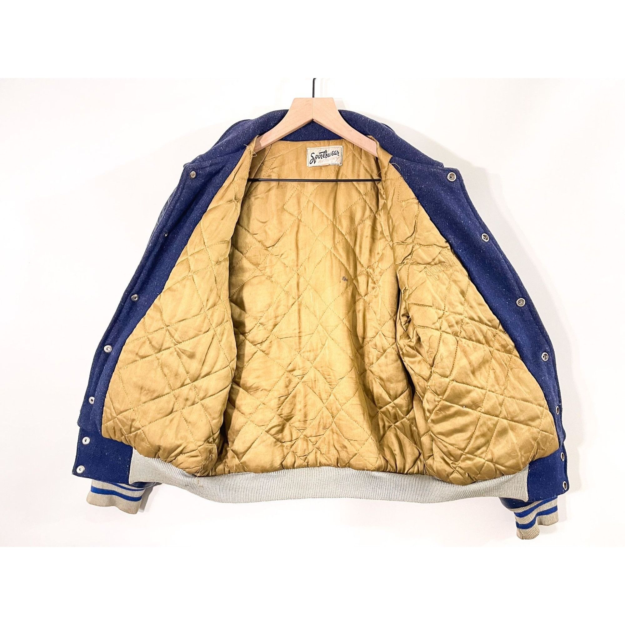 Vintage 1950s 1960s Leather Sleeve Collared Varsity Jacket Size US S / EU 44-46 / 1 - 2 Thumbnail