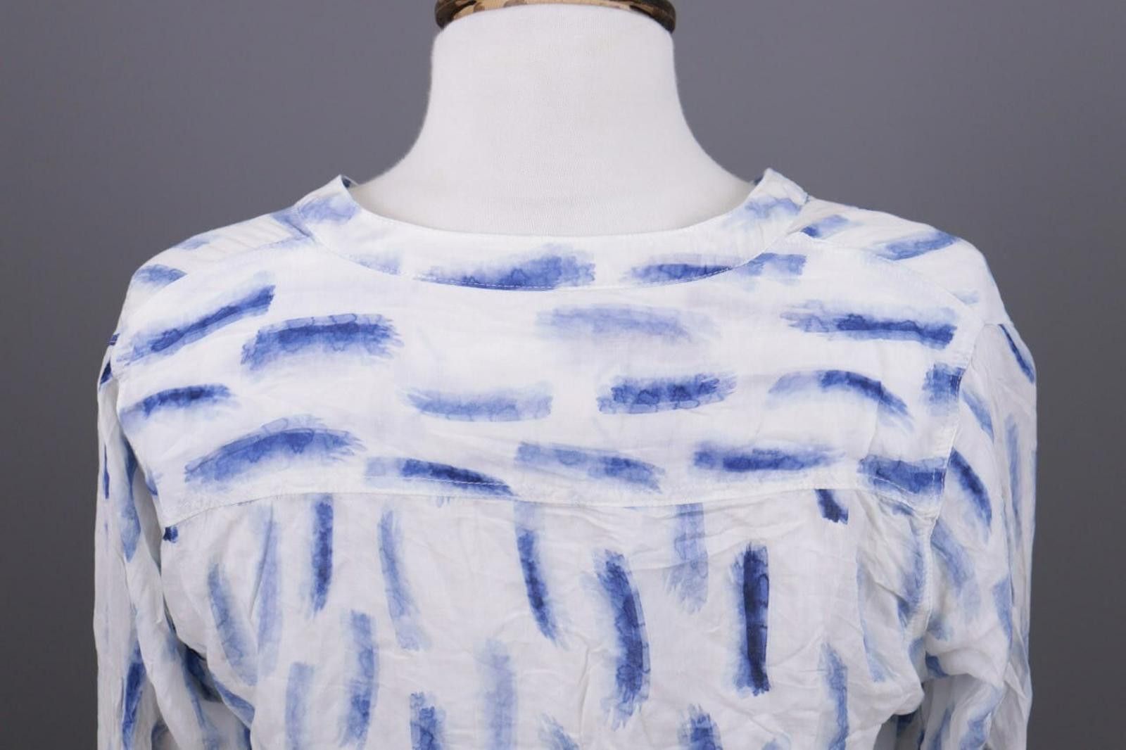 Designer Emily Van Den Bergh White Blue Henley Blouse Shirt Size 38 Size M / US 6-8 / IT 42-44 - 9 Thumbnail