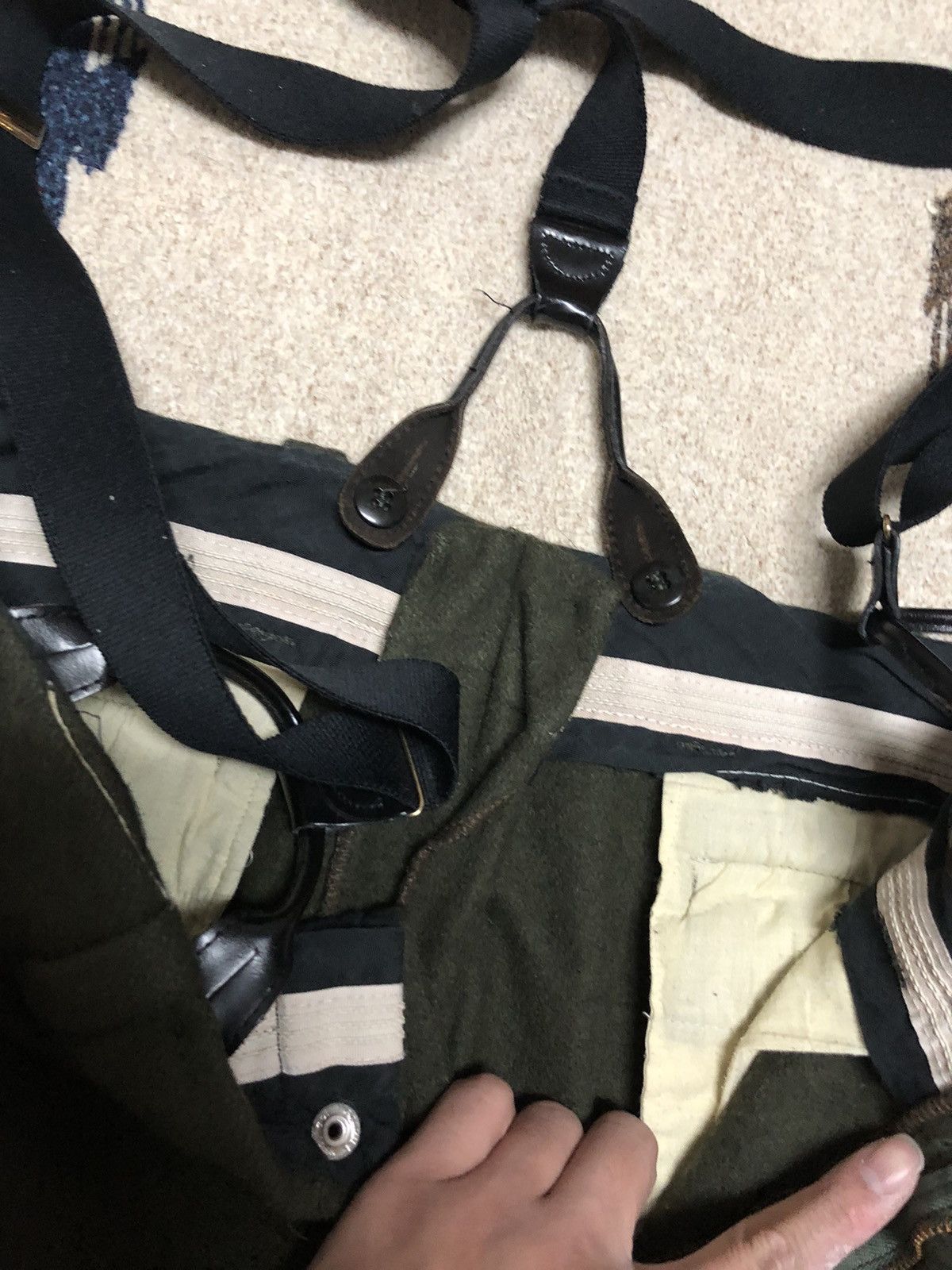 Japanese Brand × Vintage Wool 80s suspenders pants olive 31x28 Size US 30 / EU 46 - 9 Thumbnail