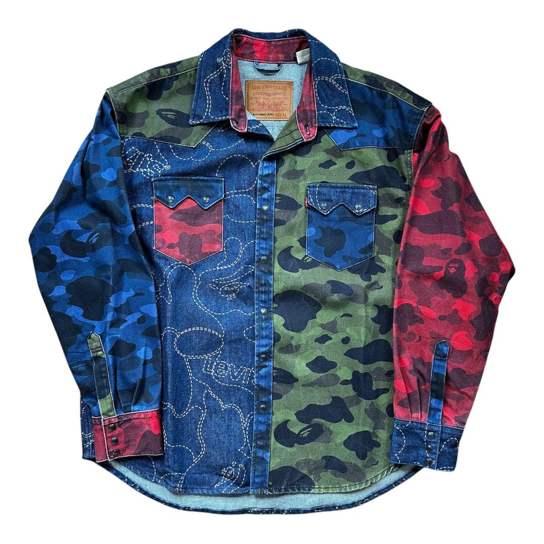 Bape XL Levi's® X Bape Denim Multi Camo Trucker Jacket Size US XL / EU 56 / 4 - 1 Thumbnail